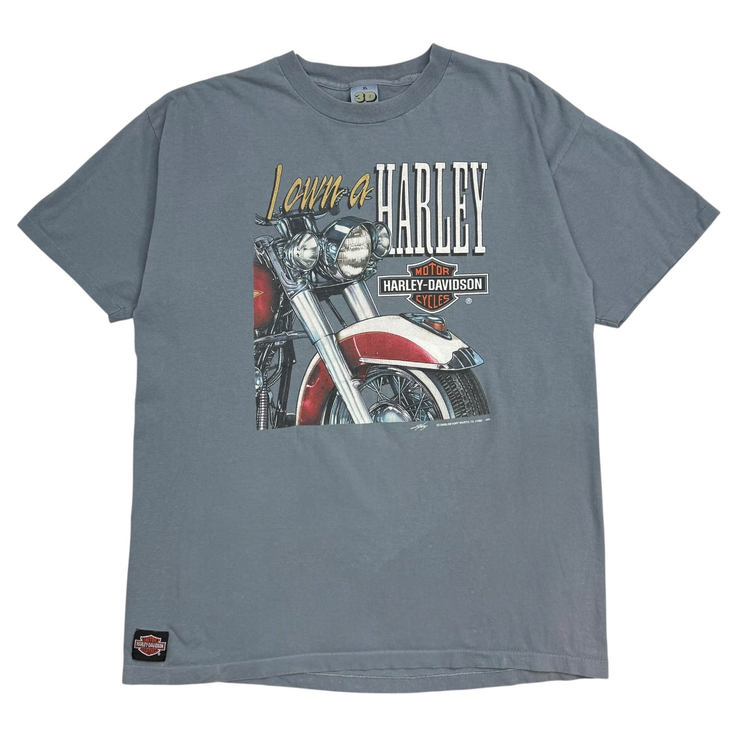 1992 3D Emblem Harley Davidson ‘I Own A Harley’ Tee Blue