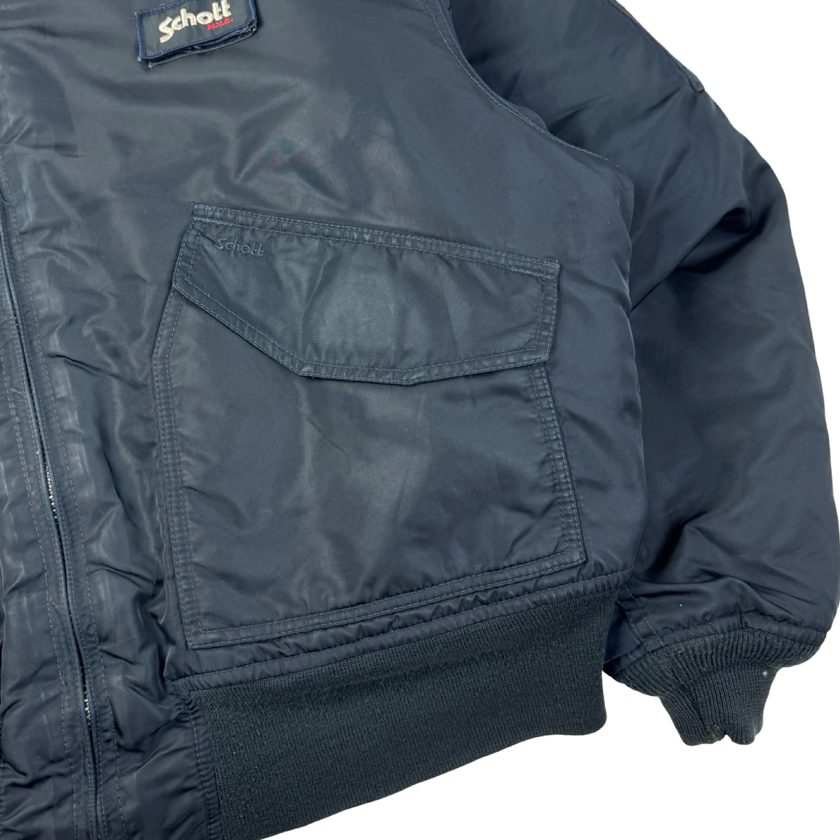 Vintage Schott NYC Zip Up Flight Jacket Navy