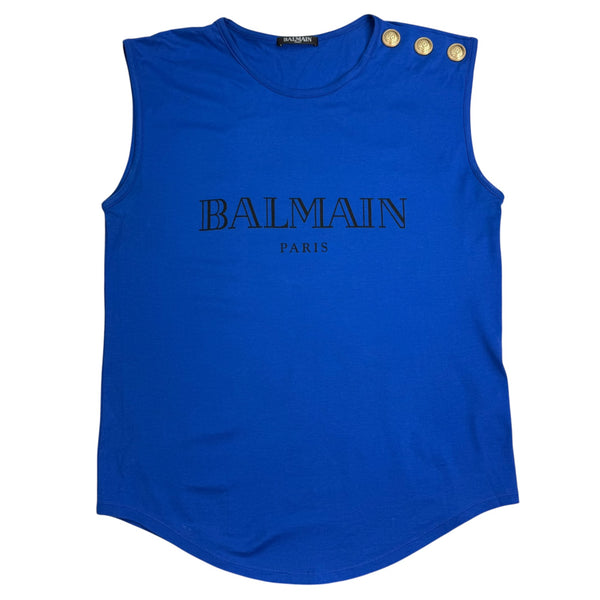 (W) Balmain Logo Print Tank Top Blue