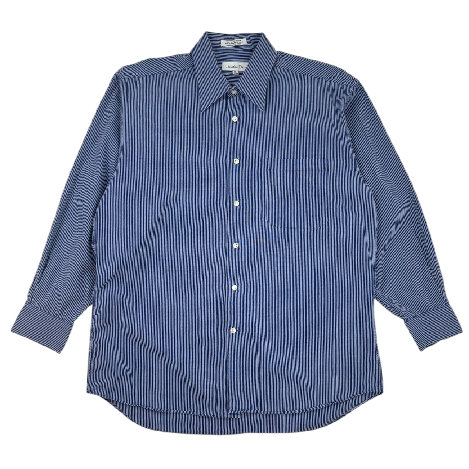 Christian Dior Pinstripe Button-Up Dress Shirt Blue