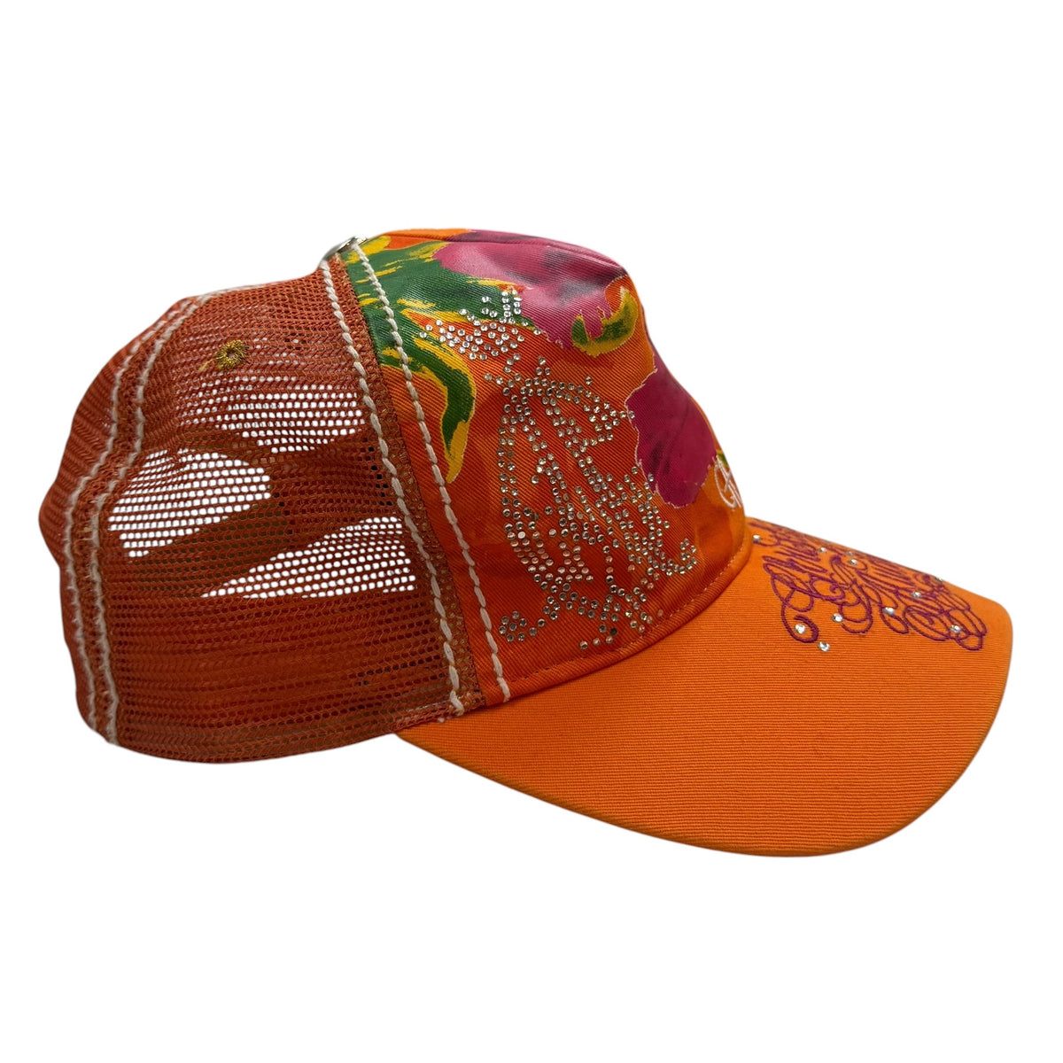 Vintage Christian Audigier Rhinestone Mesh Cap Orange