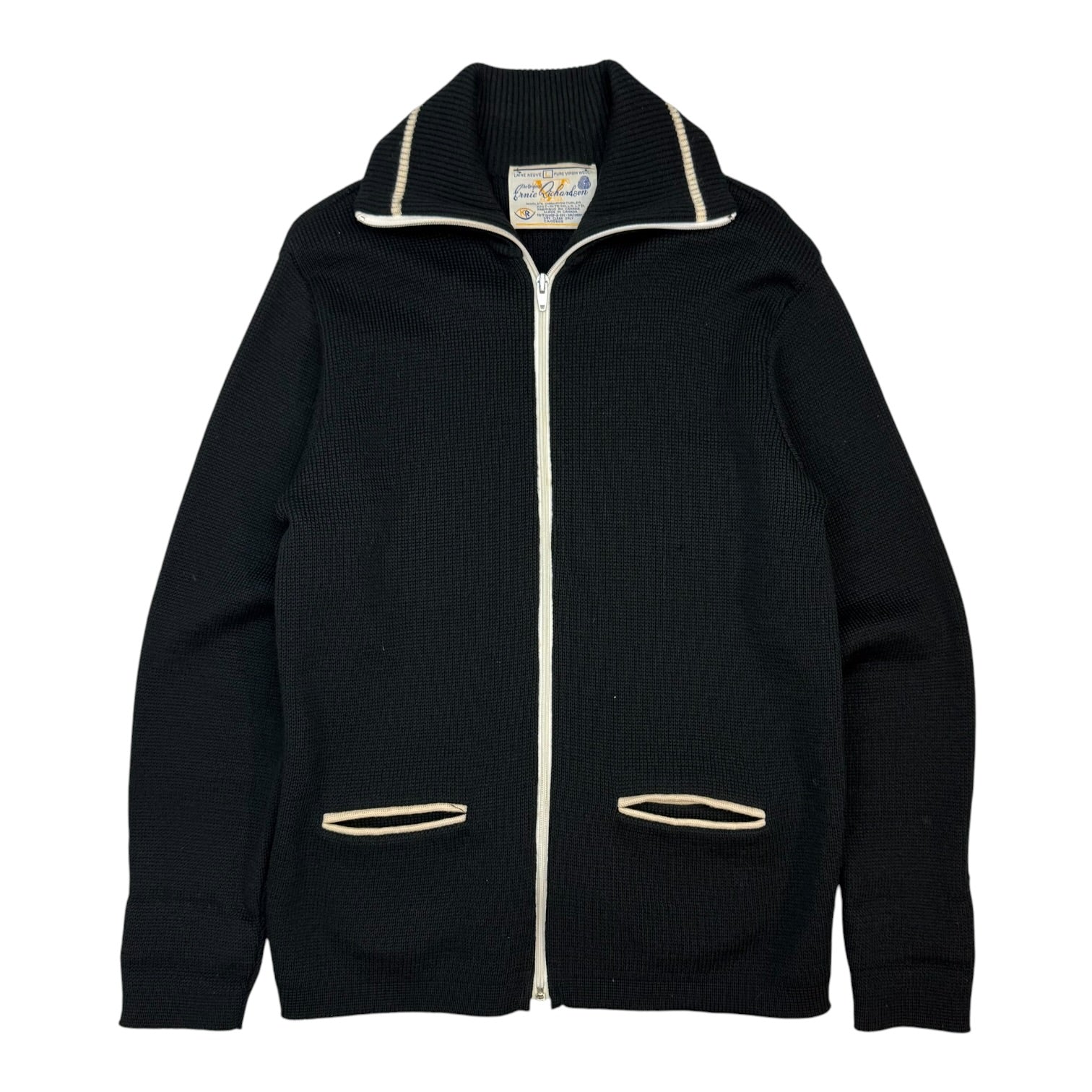 Vintage Ernie Richardson Curling Wool Zip Up Sweater Black