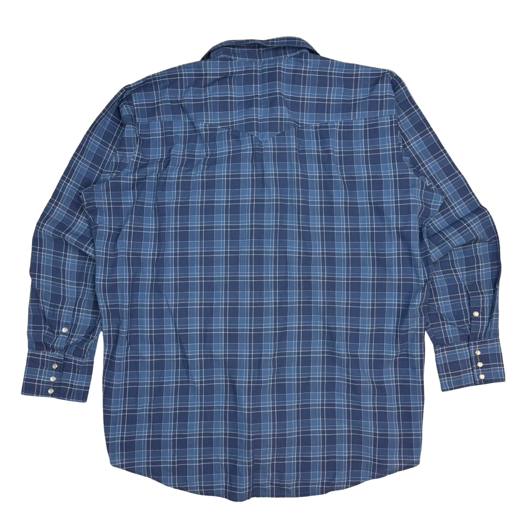 Vintage Western Craft Plaid Snap Button Up Flannel Shirt Blue