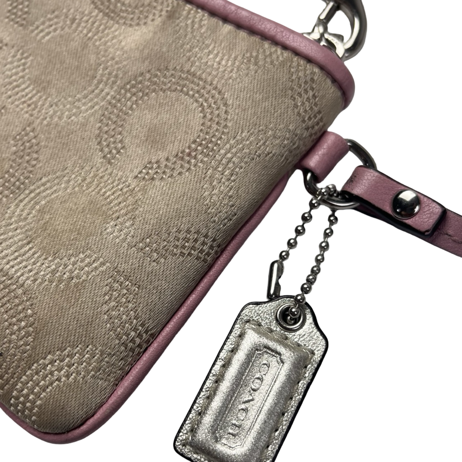 (W) Coach C Monogram Wristlet Pink/Ivory