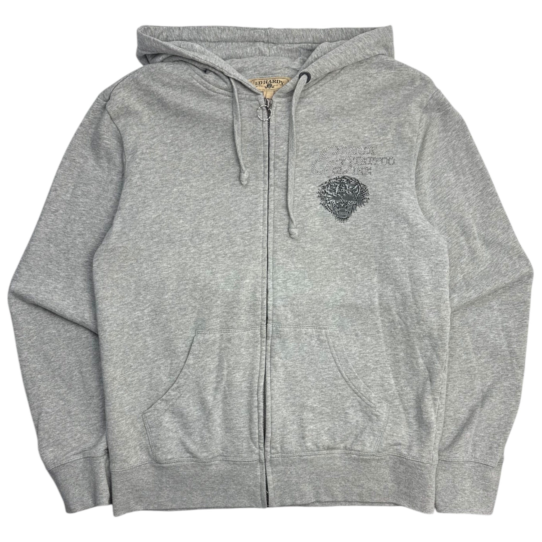 Vintage Y2K Ed Hardy Rhinestone Tiger Zip Hoodie