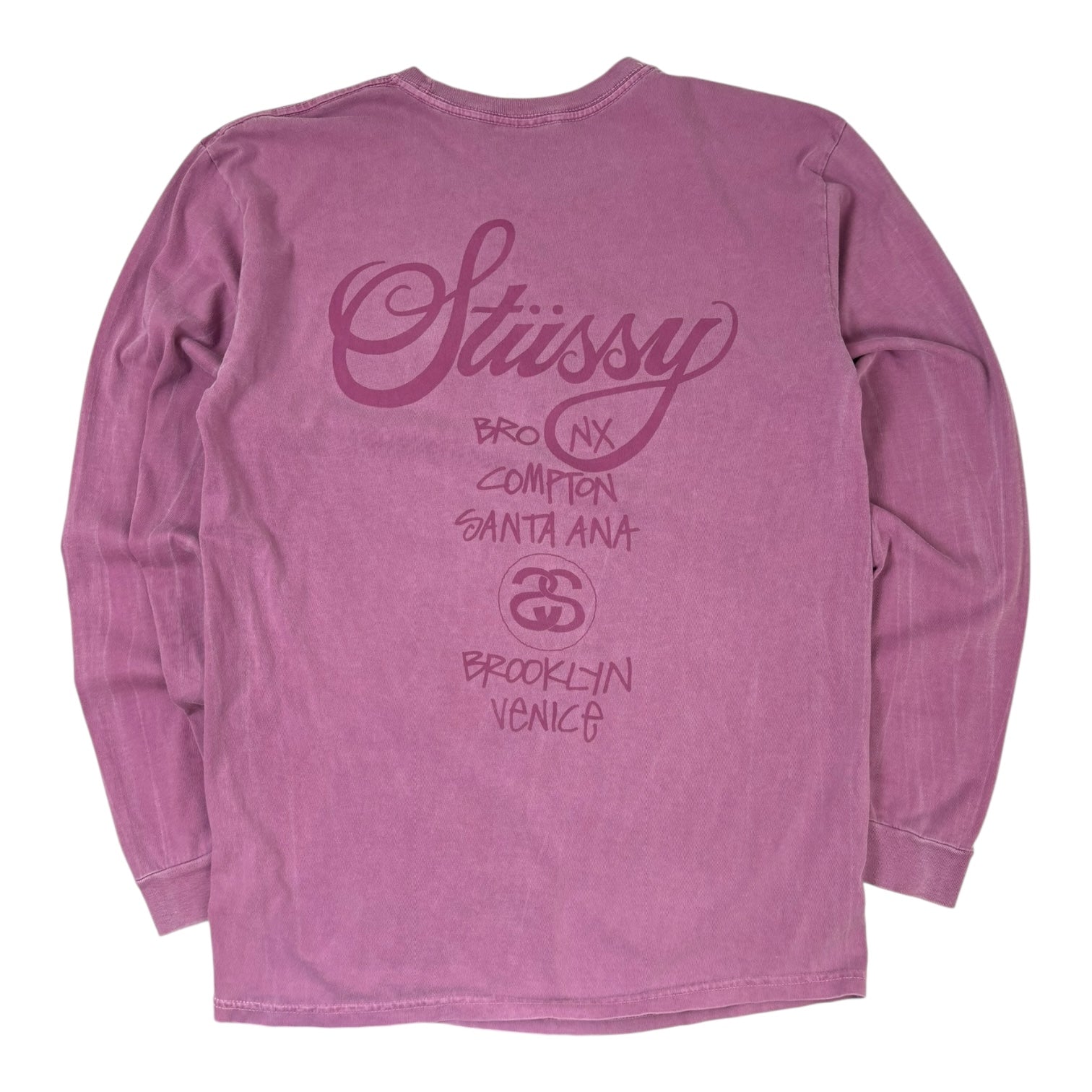 Stussy World Tour Pigment Dyed Long Sleeve T-Shirt Fuchsia
