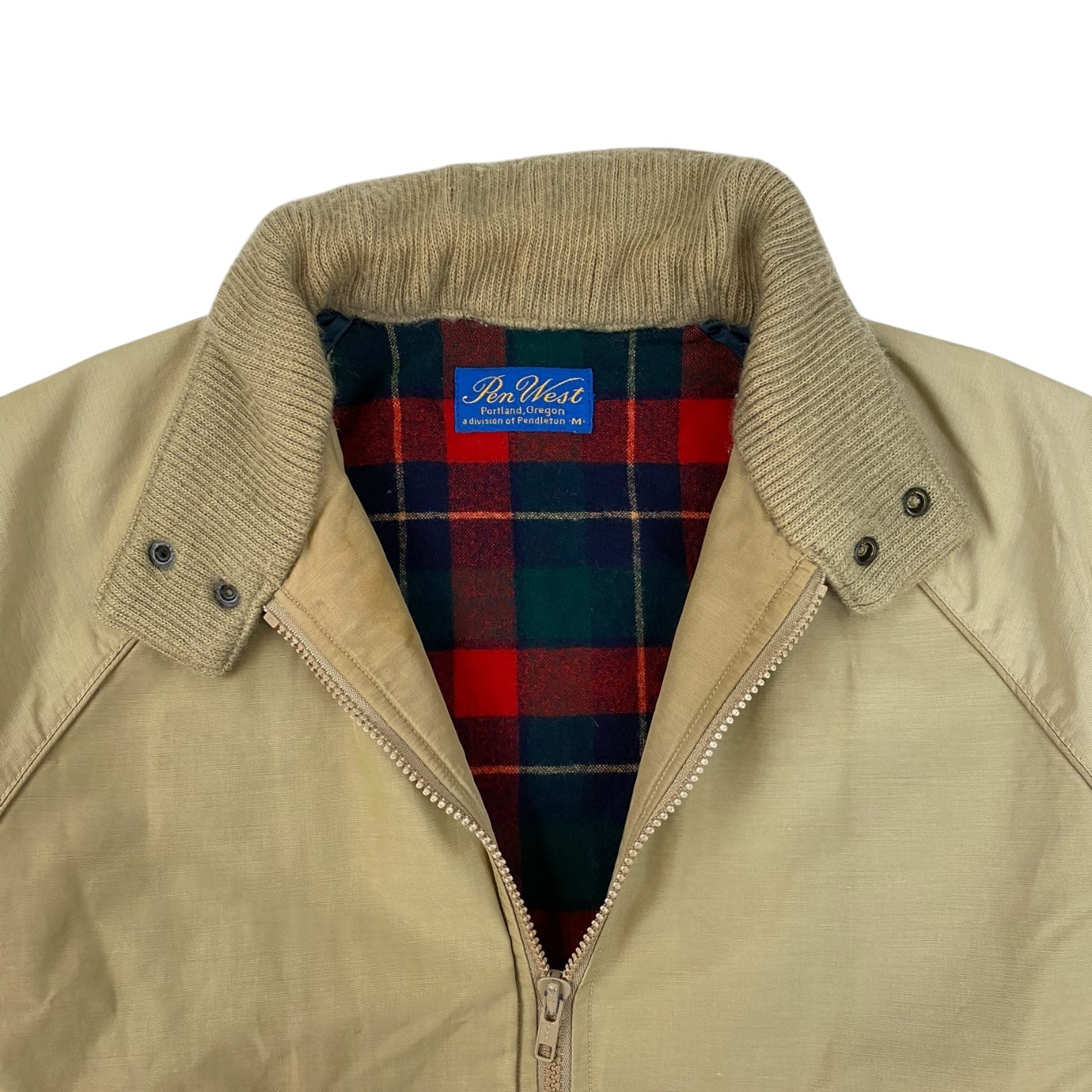 Vintage Pen West Pendleton Flannel Lined Harrington Wool Jacket Tan