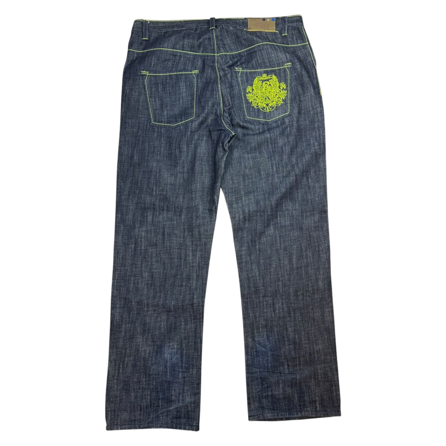 Vintage Y2K Live Machine Green Stitch Denim Pants Dark Wash