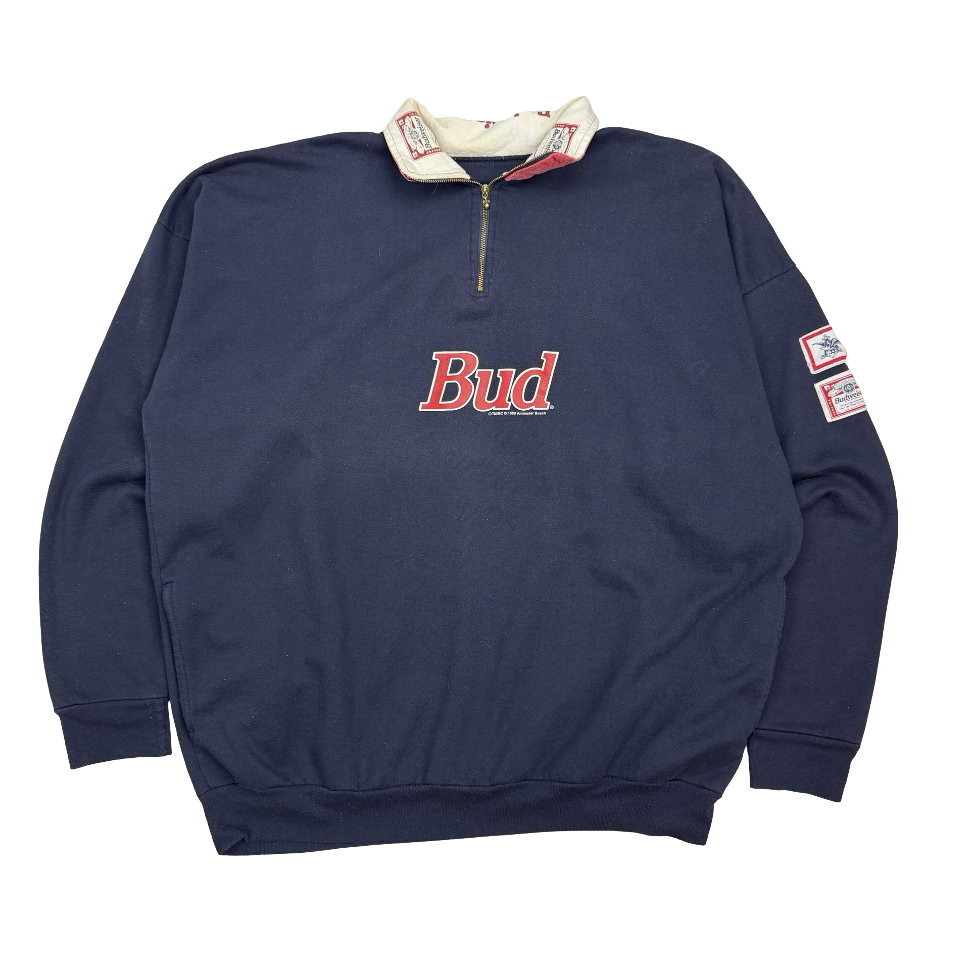 Vintage Budweiser ‘Bud’ Quarter Zip Sweater Navy Blue