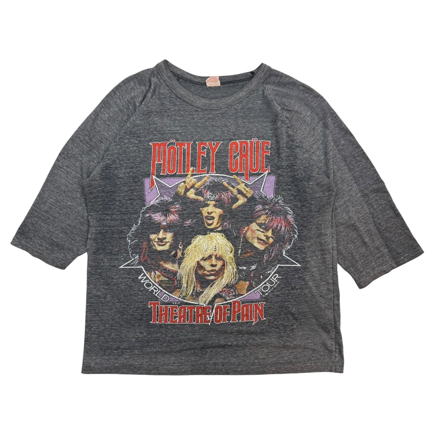 1985 Motley Crue Theatre Of Pain World Tour Tee Faded Black