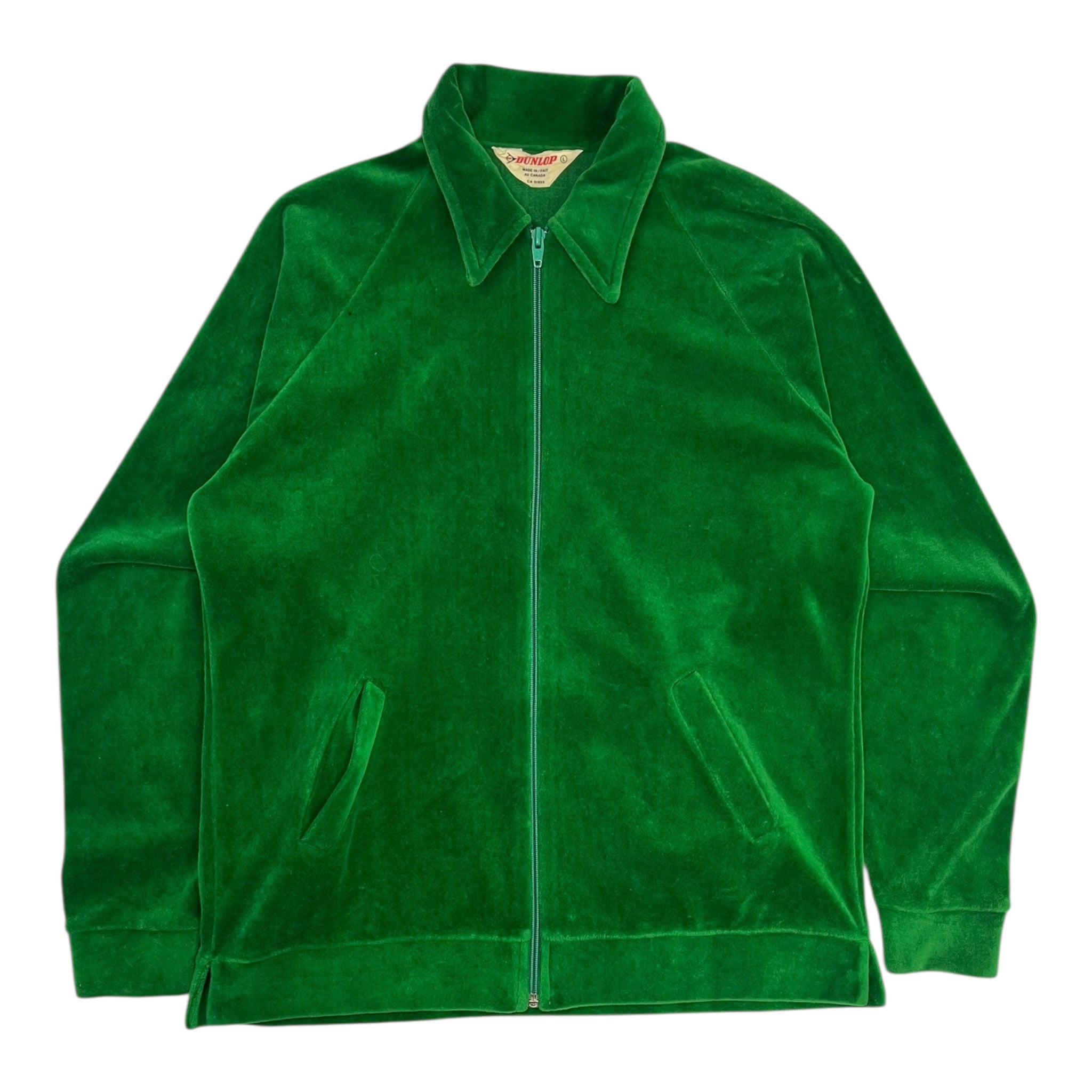 Vintage ‘70s Dunlop Velour Zip Up Sweater Green