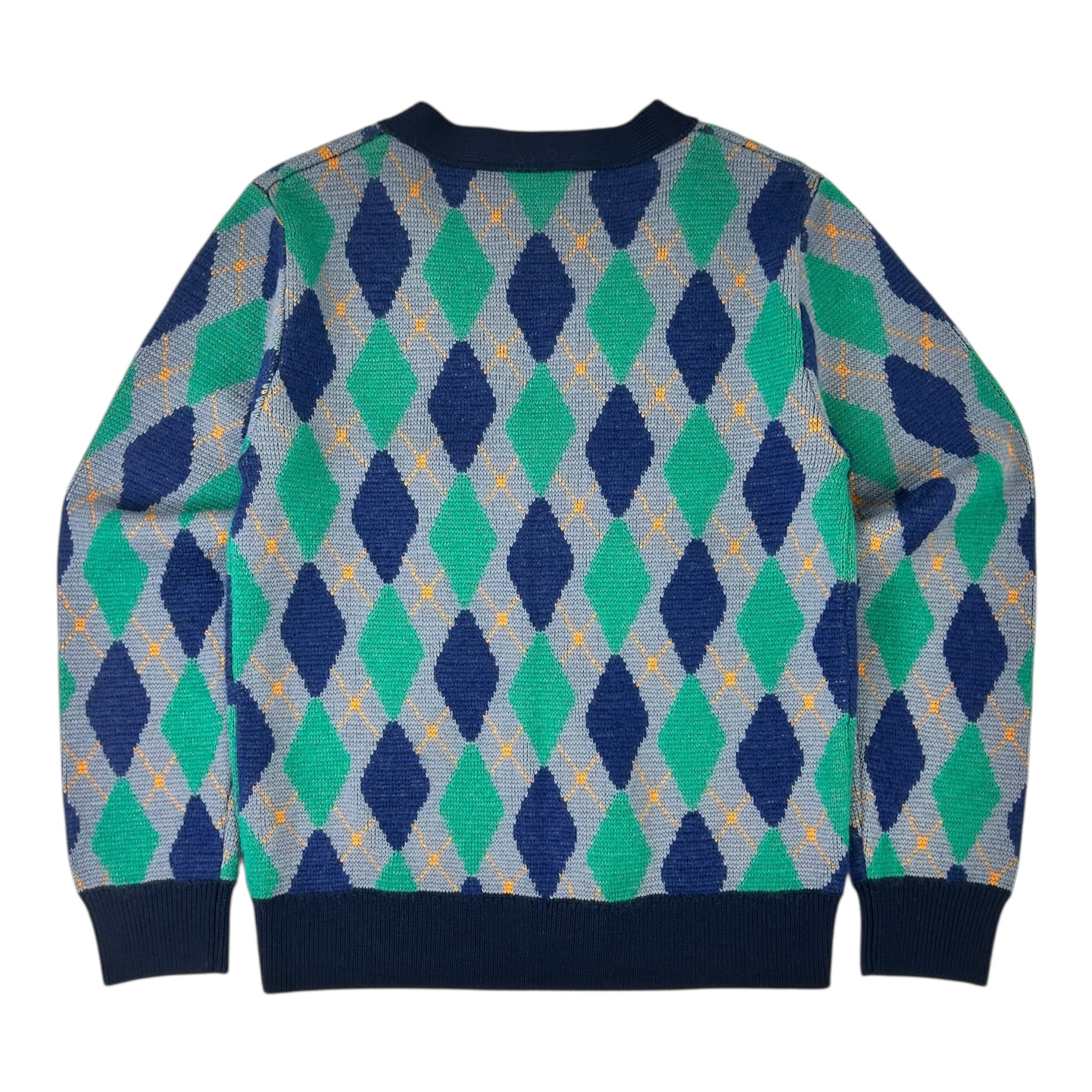 WALES BONNER Argyle Wool-trimmed Mohair-blend Cardigan Blue