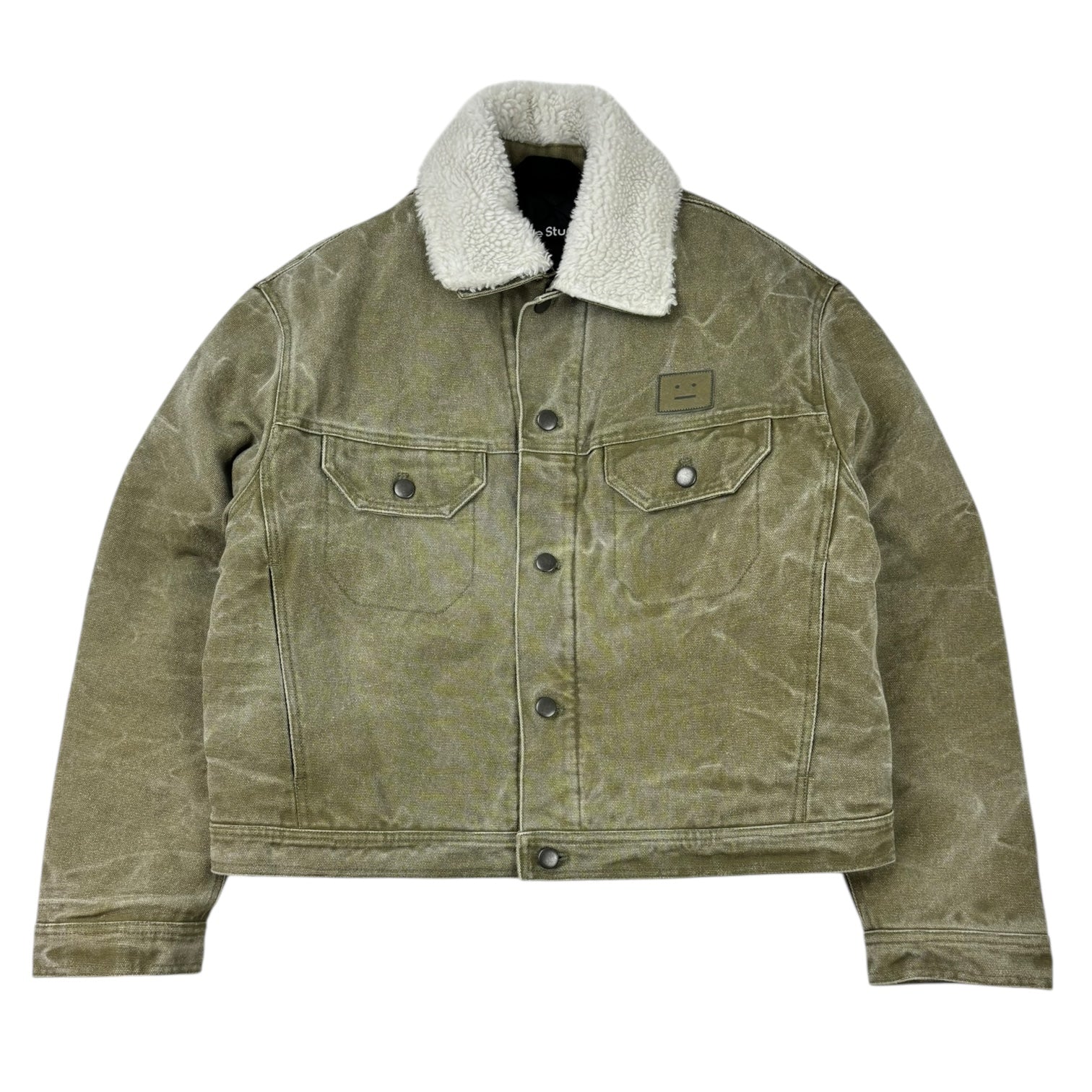 Acne Studios Sherpa Collar Canvas Trucker Jacket Olive Green
