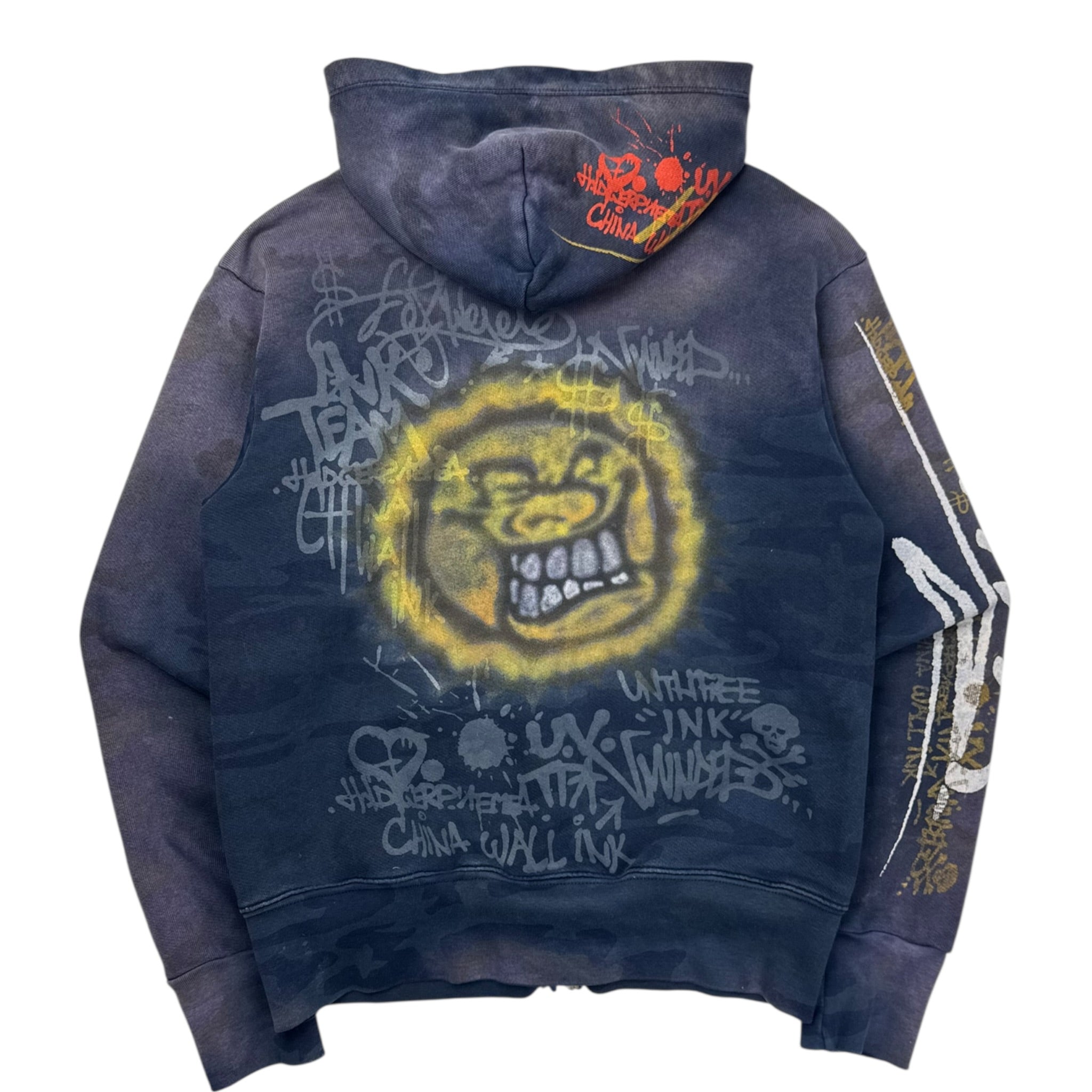 Y2K The Great China Wall Zip Up Hoodie Blue Camo
