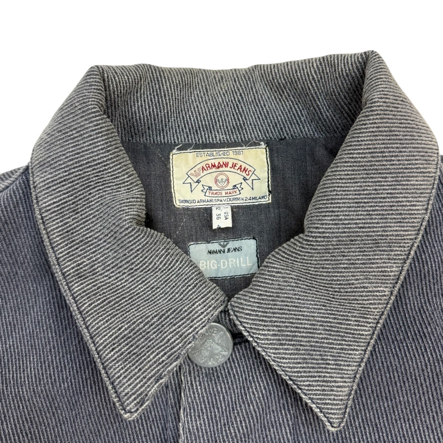 Vintage Armani Jeans Quilted Trucker Jacket Grey