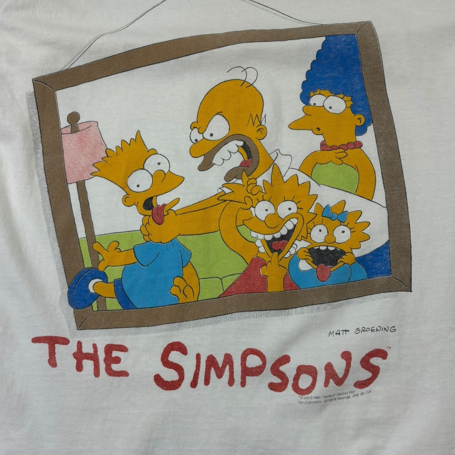 Vintage 1990 The Simpsons Family Portrait T-Shirt Whote