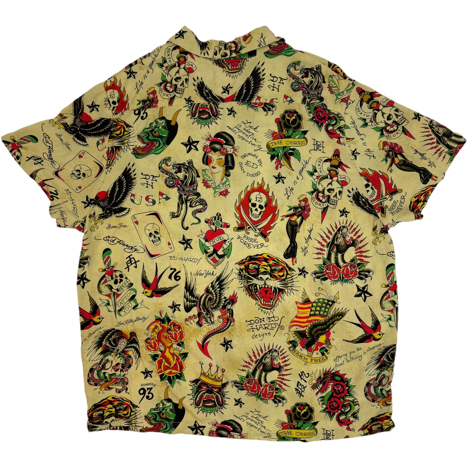 Ed Hardy All Over Print Rayon Button Up Shirt