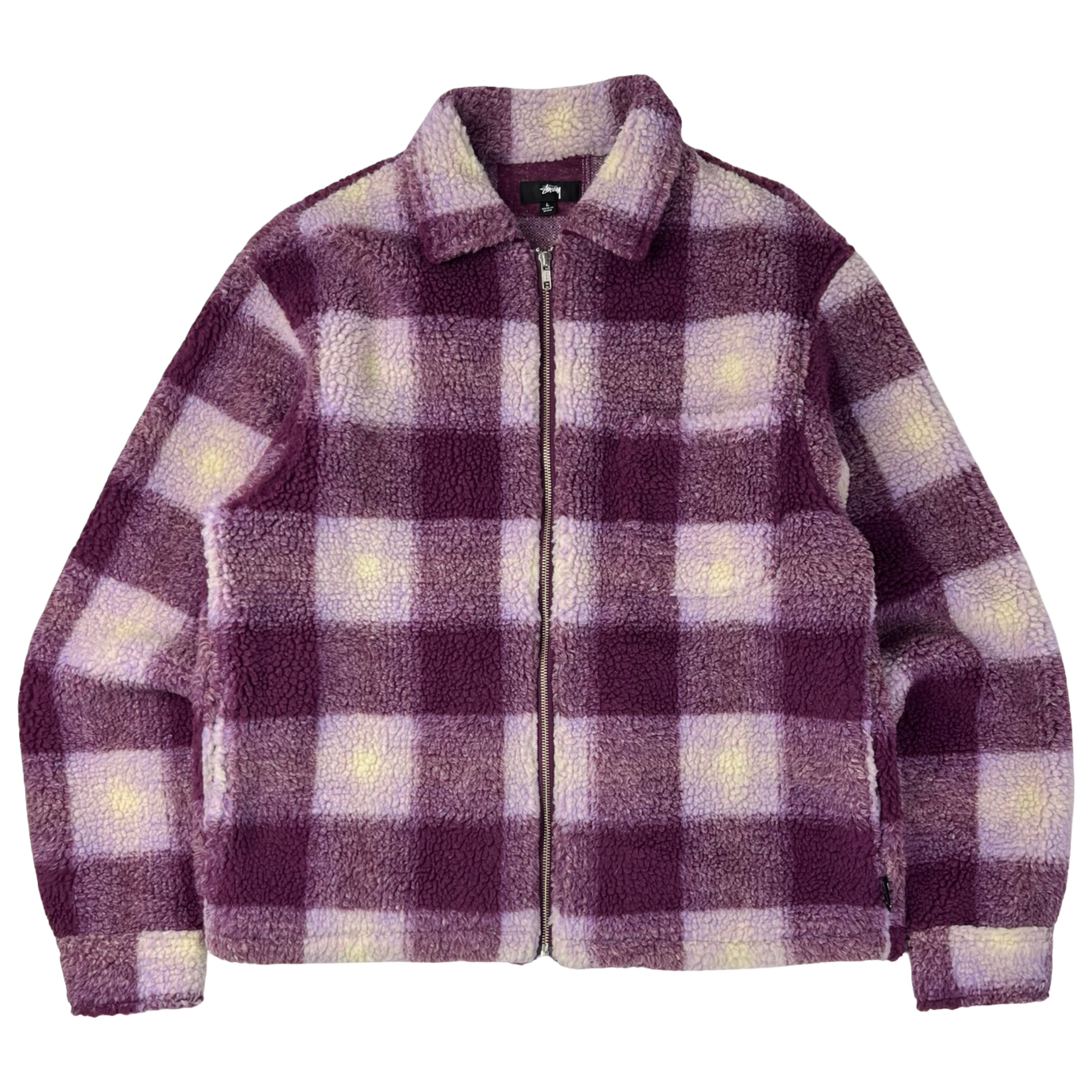 Stussy Shadow Plaid Zip Sherpa Berry