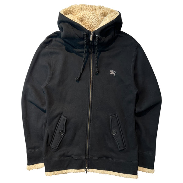 Burberry Black Label Sherpa Fleece Fur Zip-Up Hoodie Black