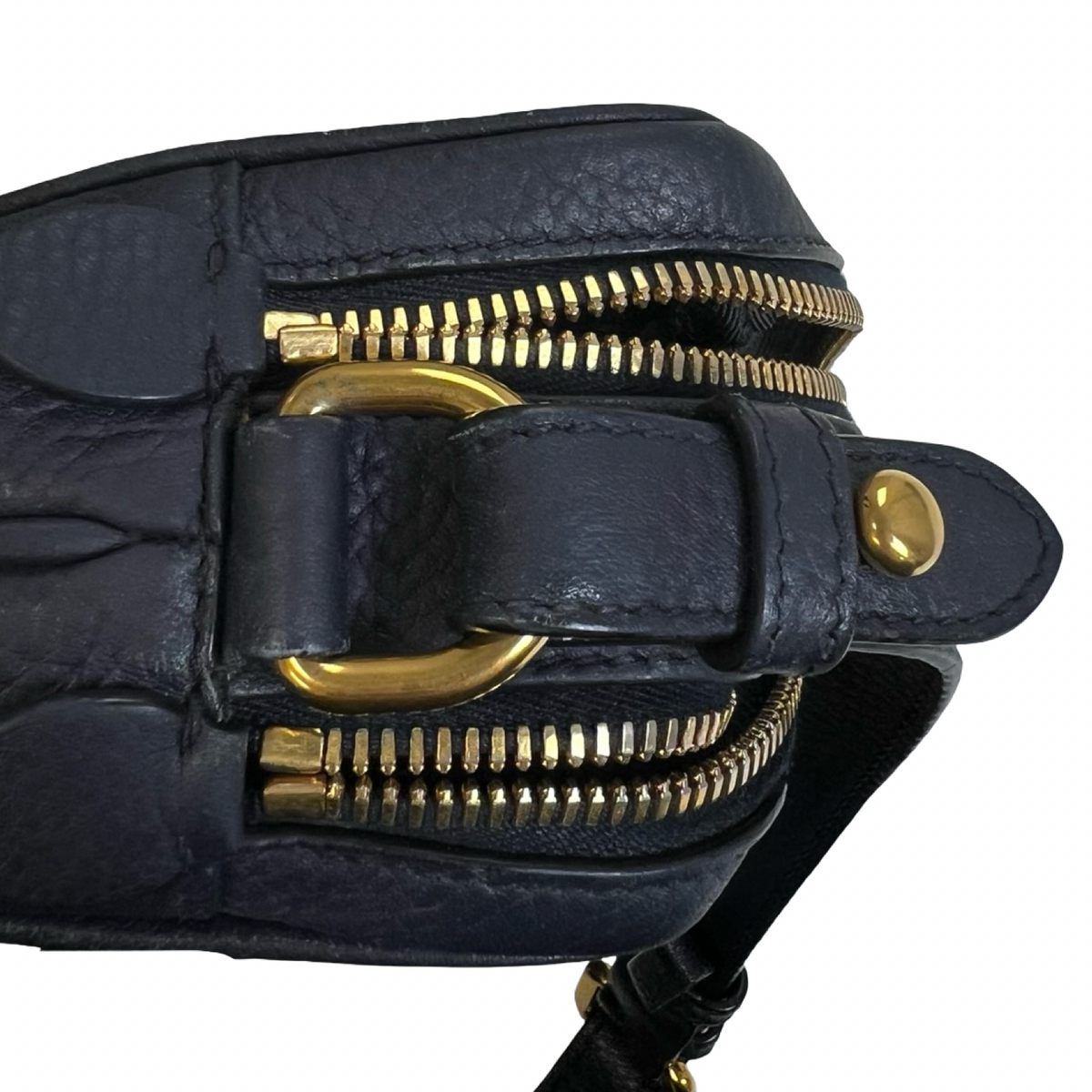 Prada Vitello Daino Double Zip Camera Bag Navy