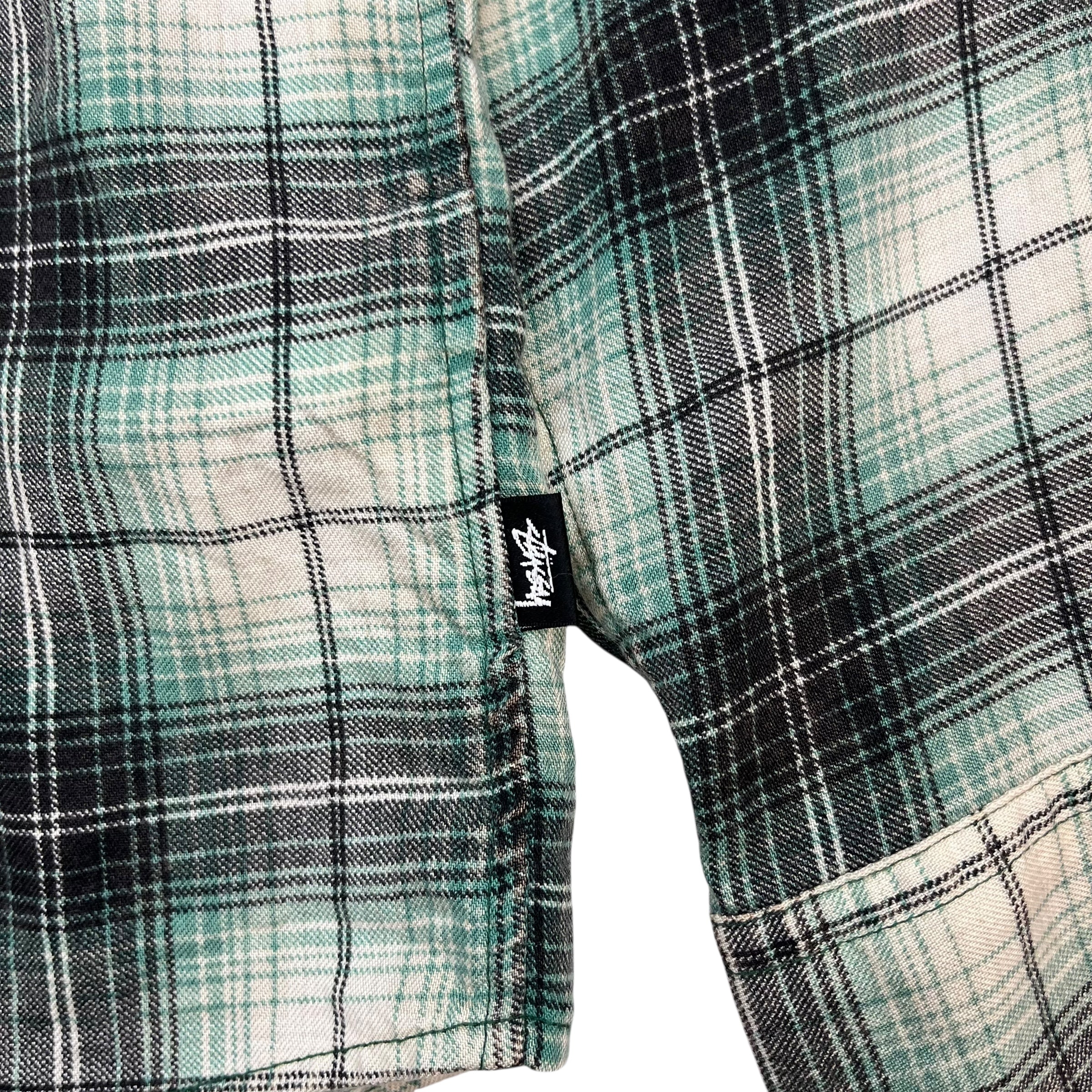 Stussy Button Down Plaid Shirt White/Green