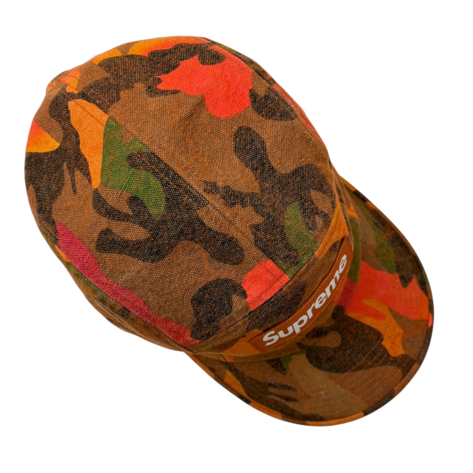Supreme SS24 Washed Canvas Camp StrapBack Hat Orange Camo