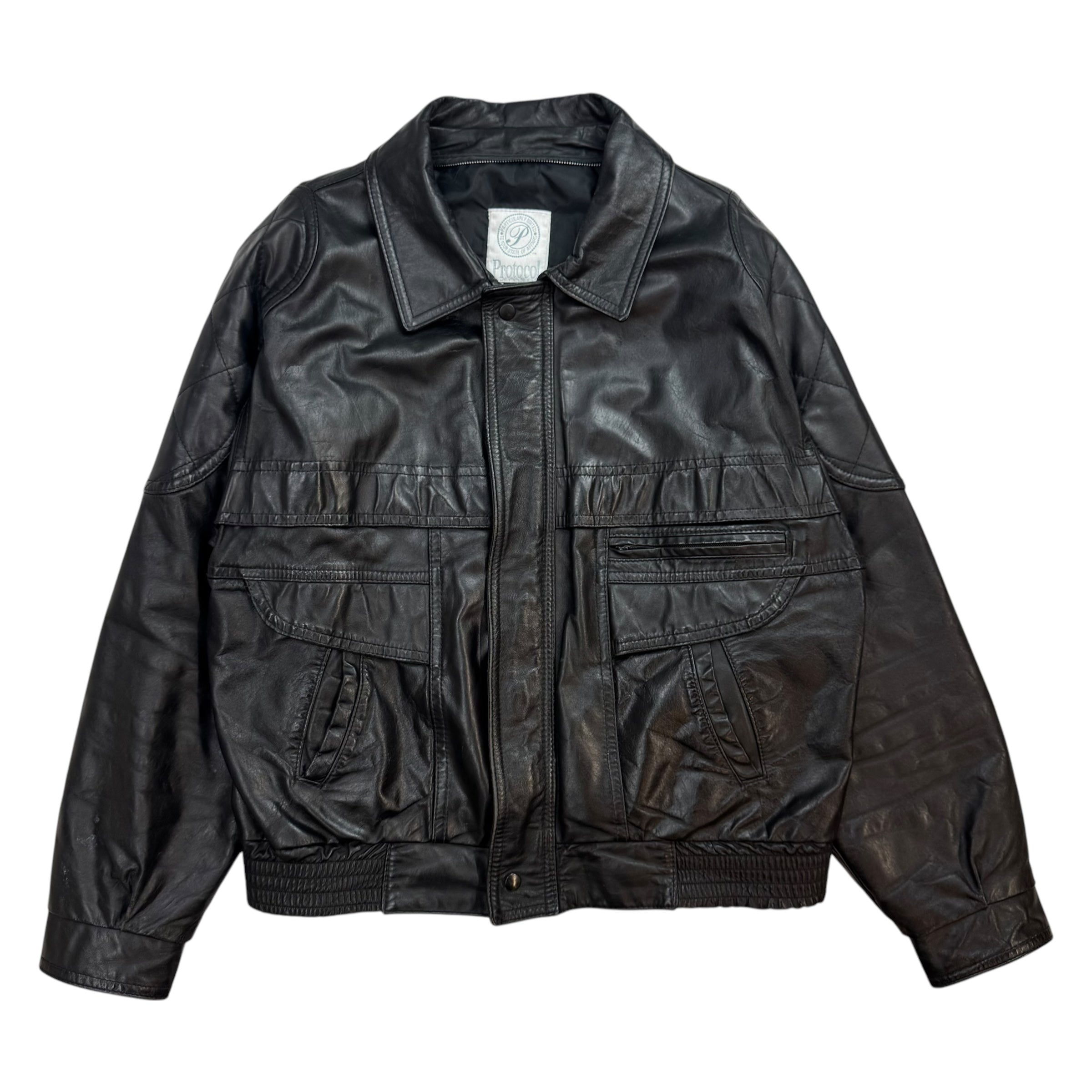 Vintage Protocol Leather Jacket Black