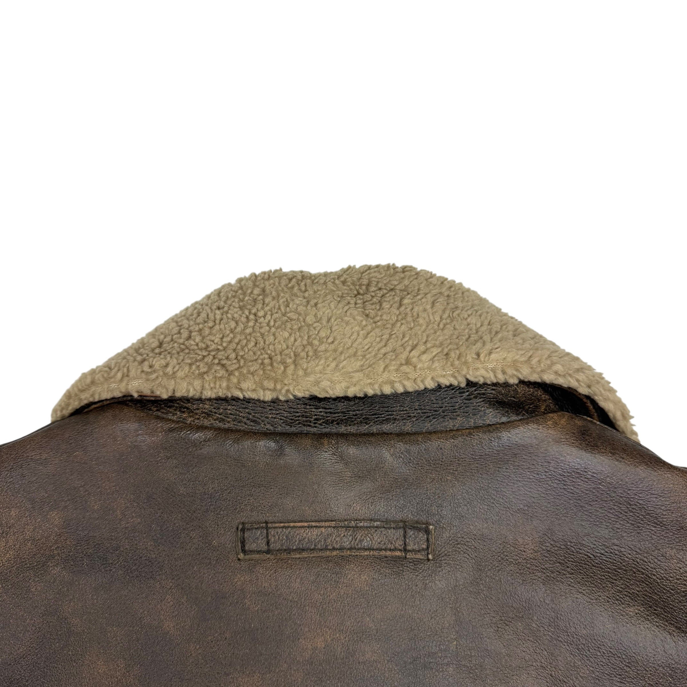 Vintage Denver Hayes Shearling Collar Leather Bomber Jacket Brown