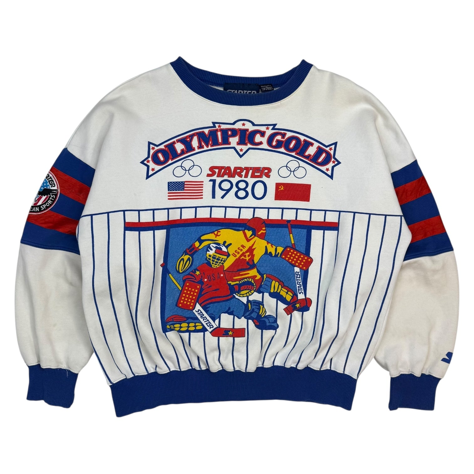 Vintage Starter 1980 Olympics USA Gold Medal Crewneck White/Blue/Red