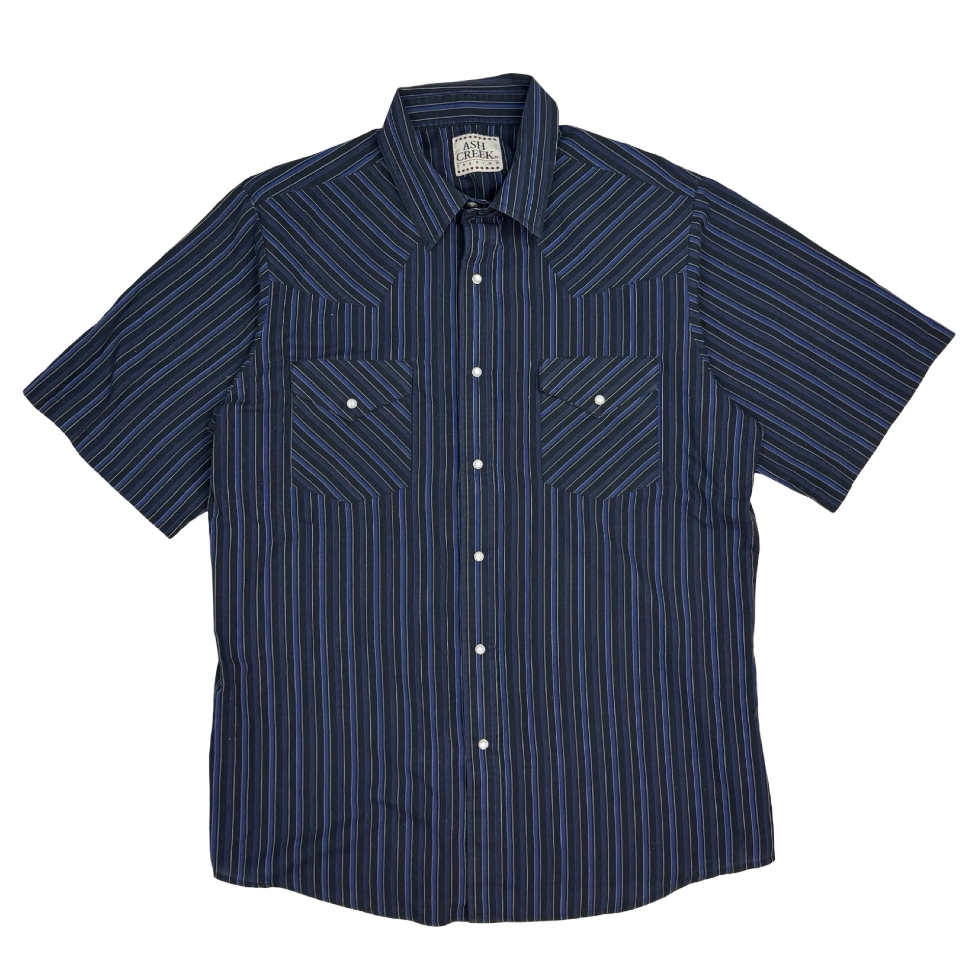 Vintage Ash Creek Short Sleeve Snap Button Up Shirt Navy