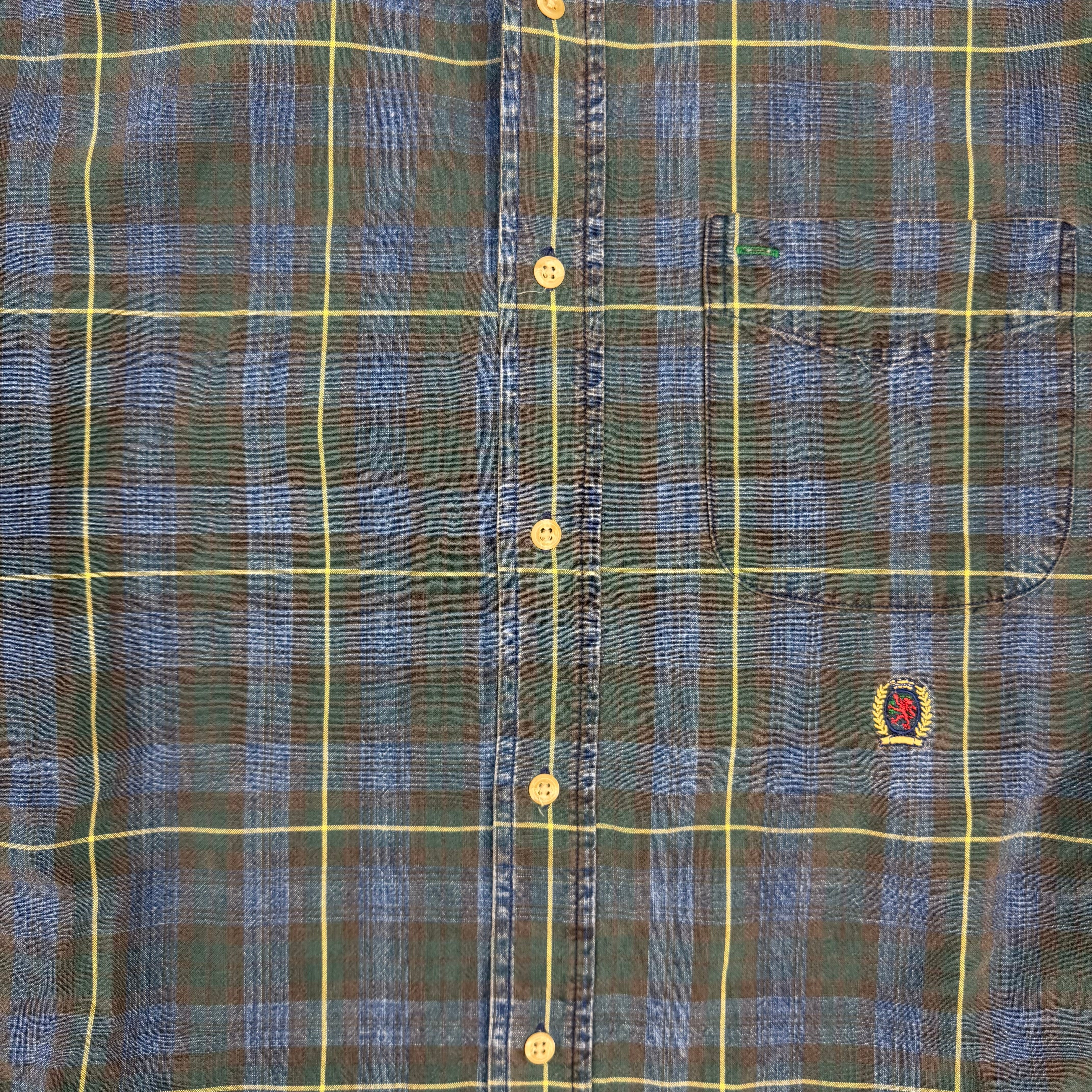 Vintage Tommy Hilfiger Plaid Denim Button Up Blue