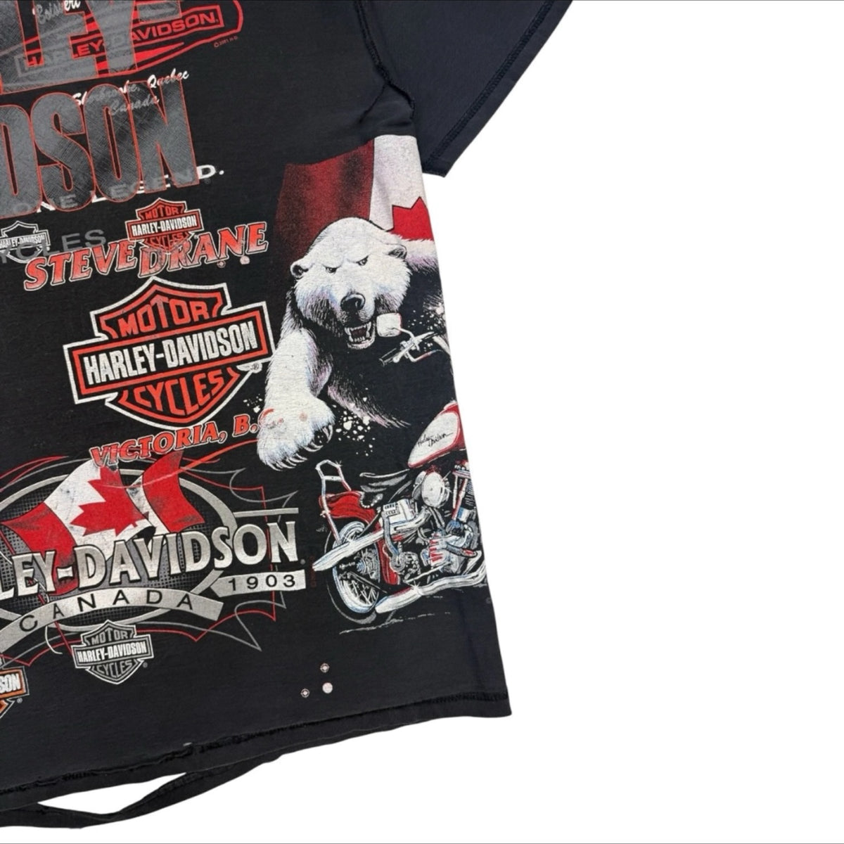 Vintage Harley Davidson Canadian Test Print Double Sided Tee Black
