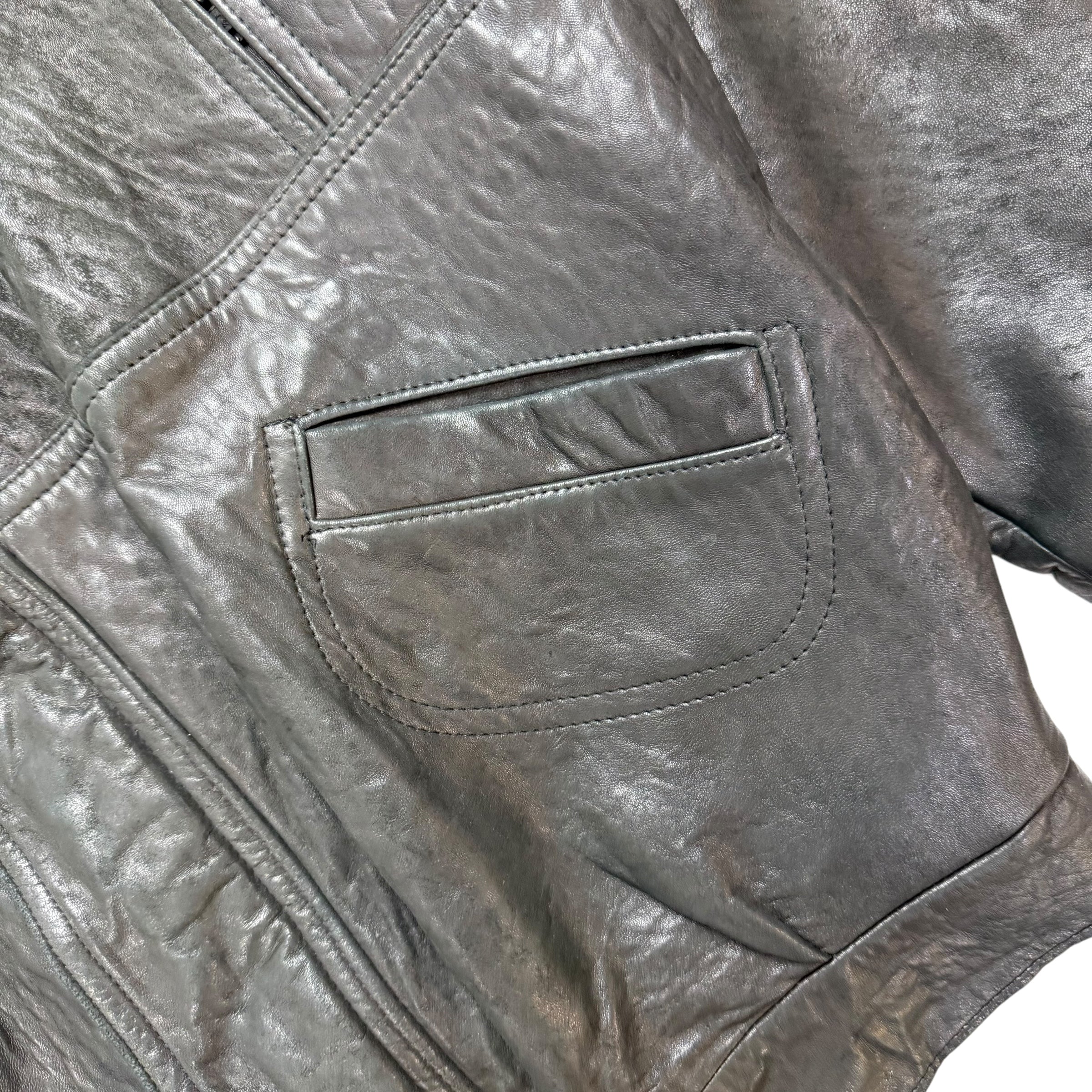 Vintage Leather Bomber Jacket Black