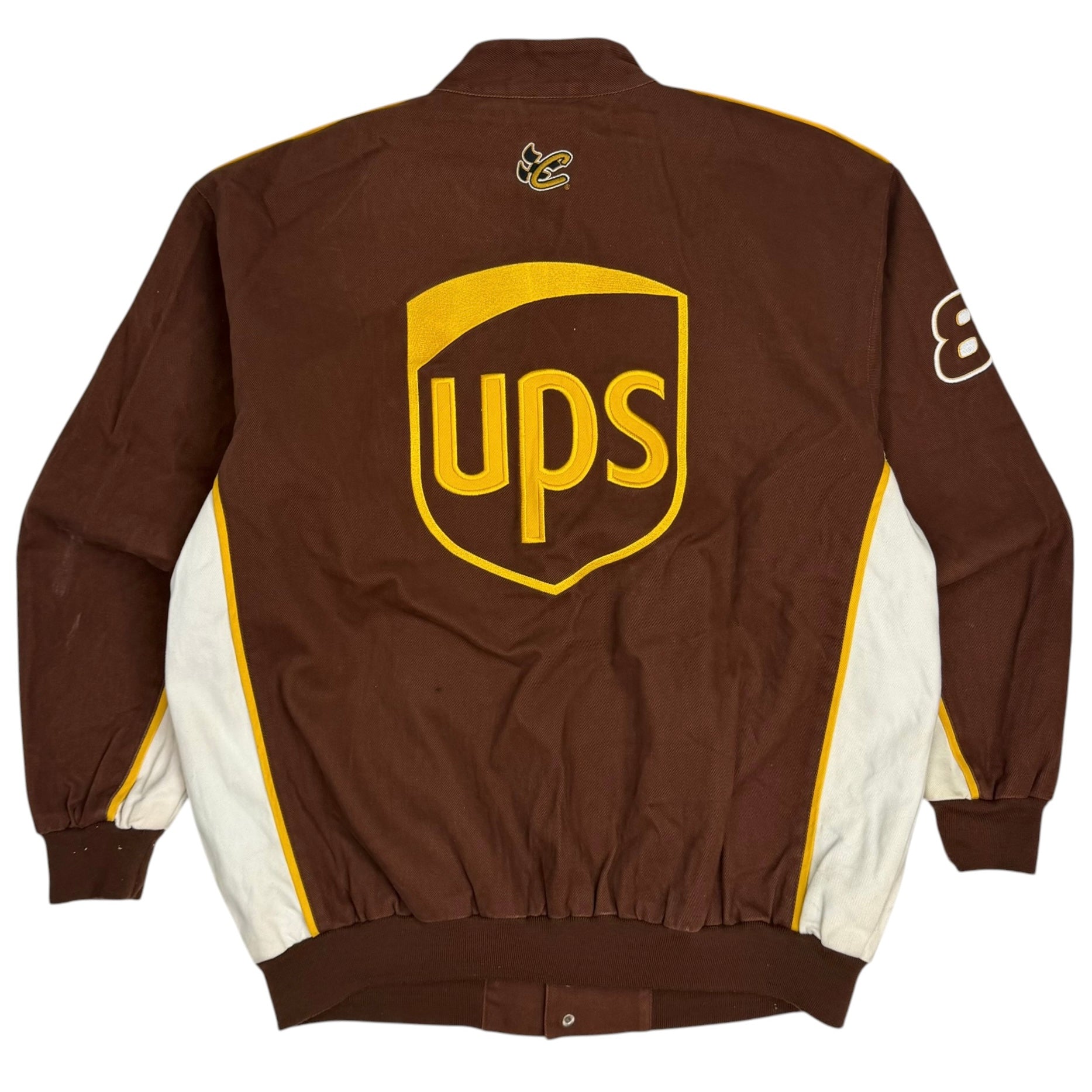 Vintage Chase Authentics NASCAR UPS Embroidered Racing Jacket Brown
