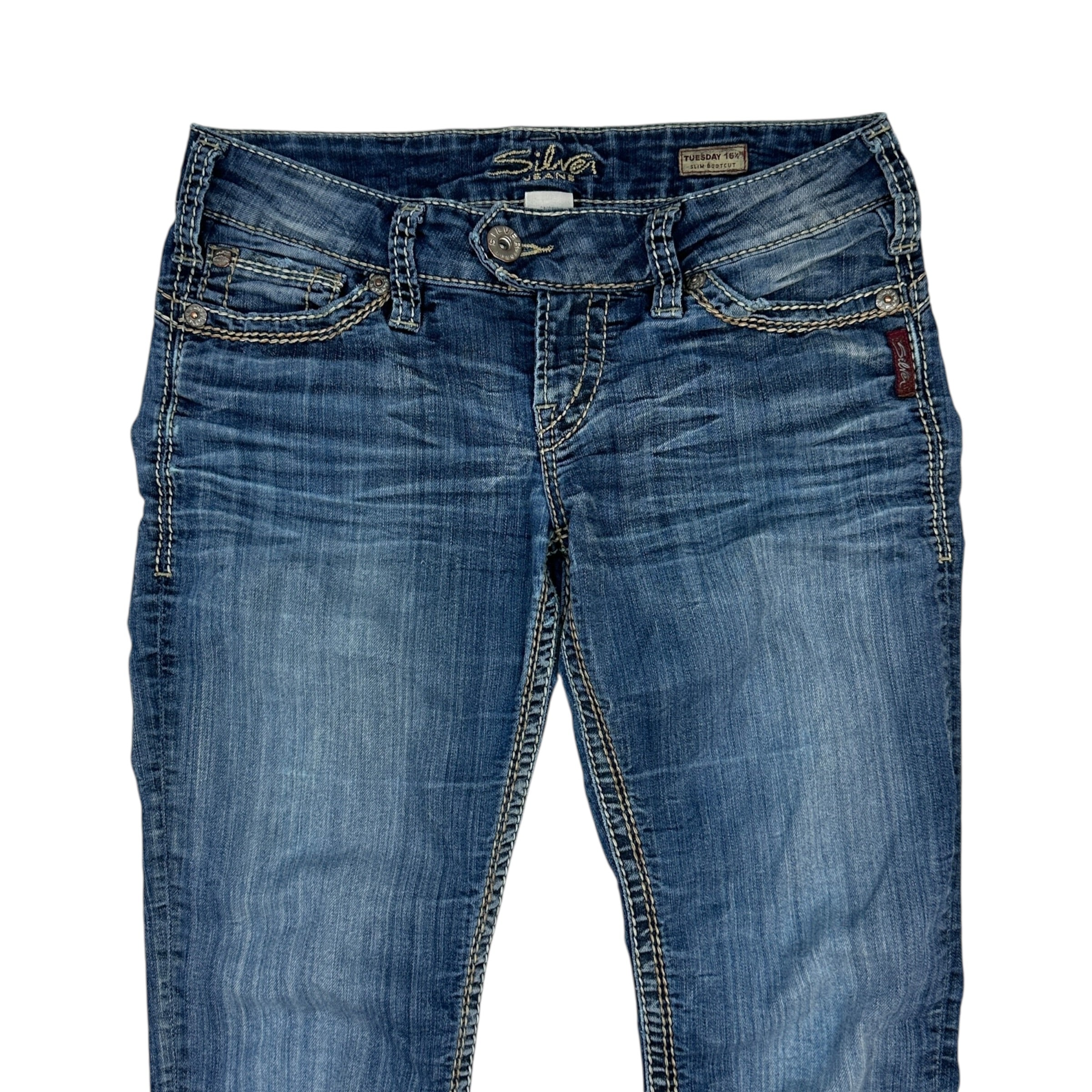(W) Vintage Y2K Silver Jeans Slim Bootcut Denim Jeans