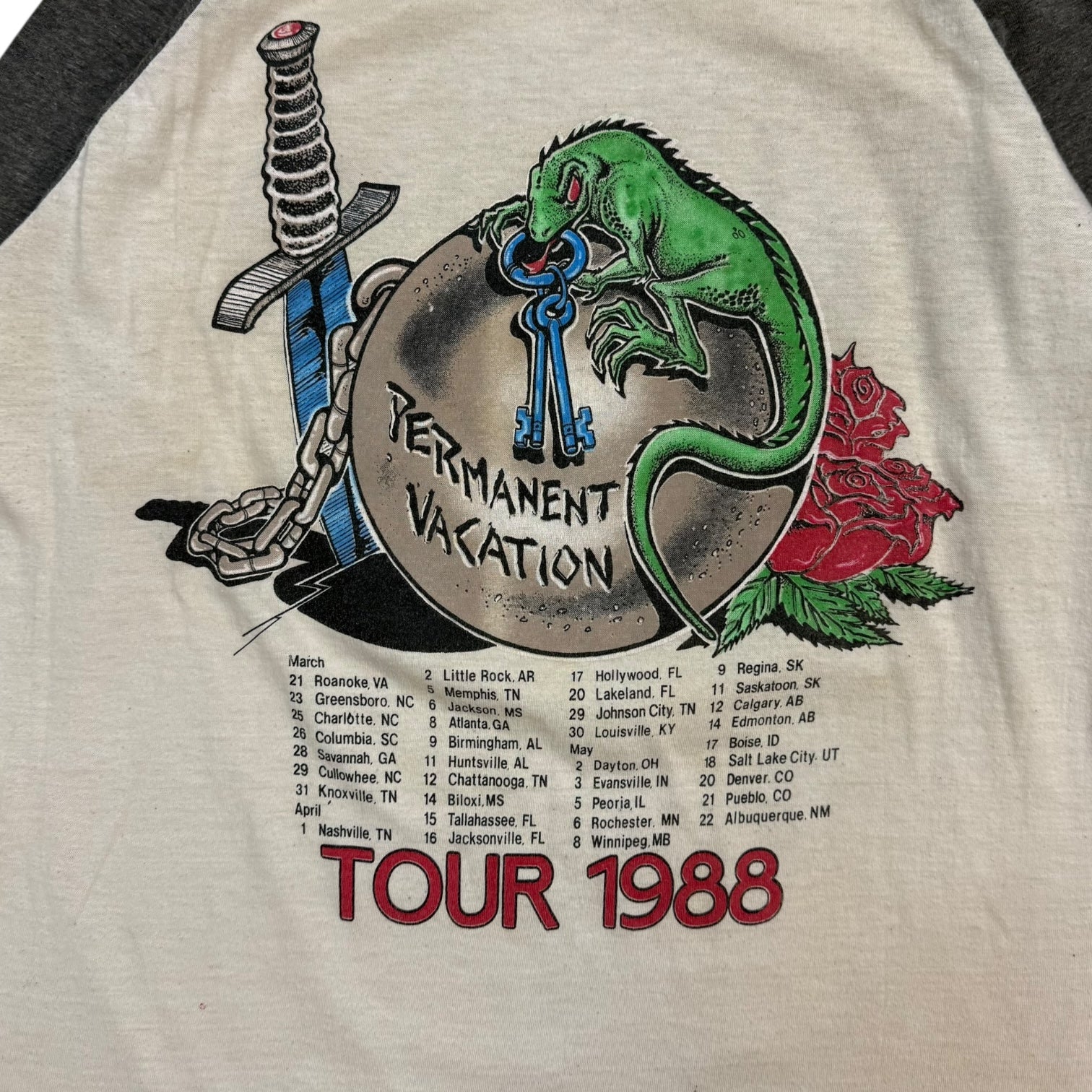 1988 Aerosmith Permanent Vacation Raglan Tee Black/White
