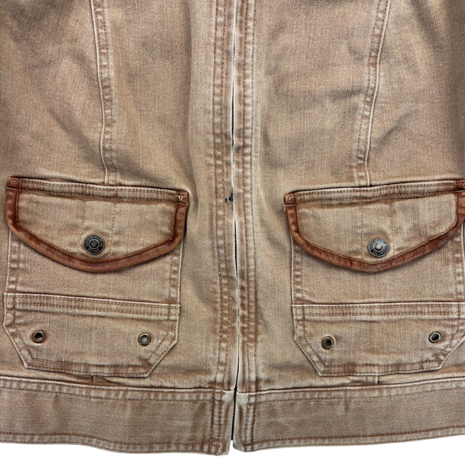 (W) Y2K Ralph Lauren Leather Trim Jean Jacket Brown