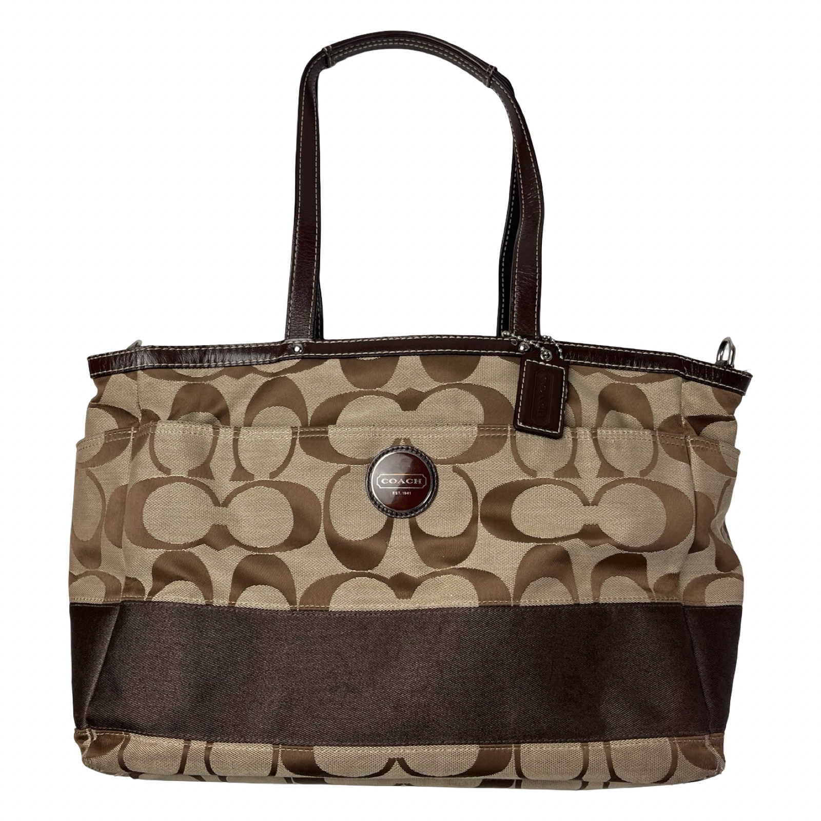 (W) Coach Signature Monogram Tote Bag Beige/Brown