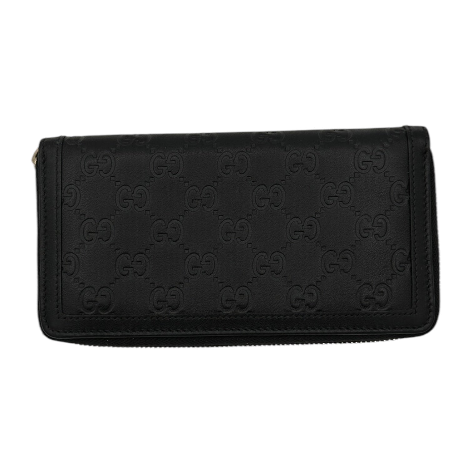 Gucci GG Monogram Leather Zipper Wallet Black