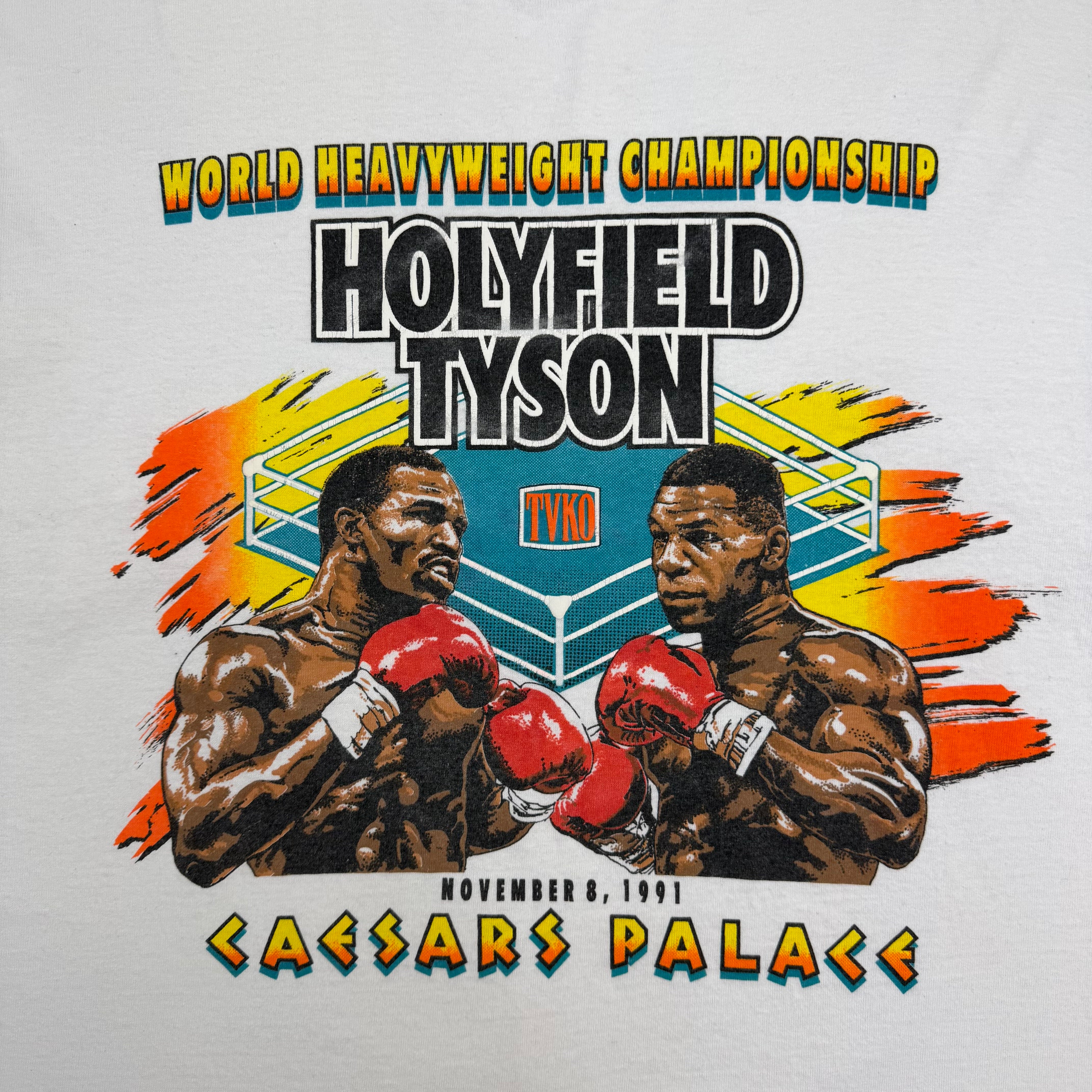 1991 Mike Tyson Evander Holyfield Ceasars Palace World Heavyweight Championship Tee White