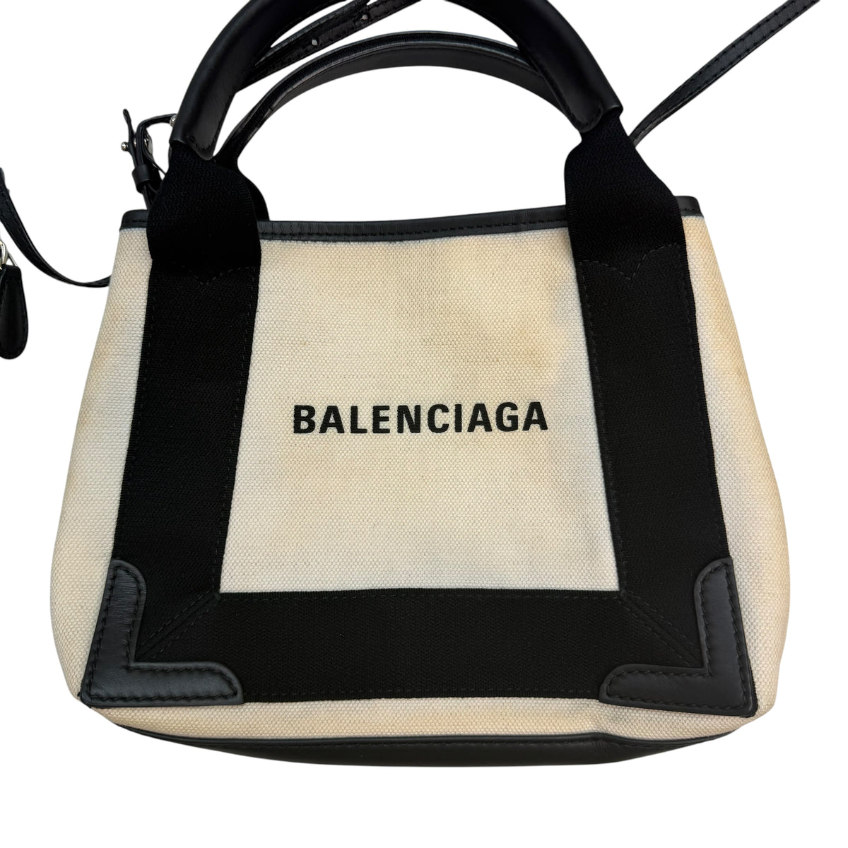 (W) Balenciaga Cabas Navy XS Logo Tote Bag