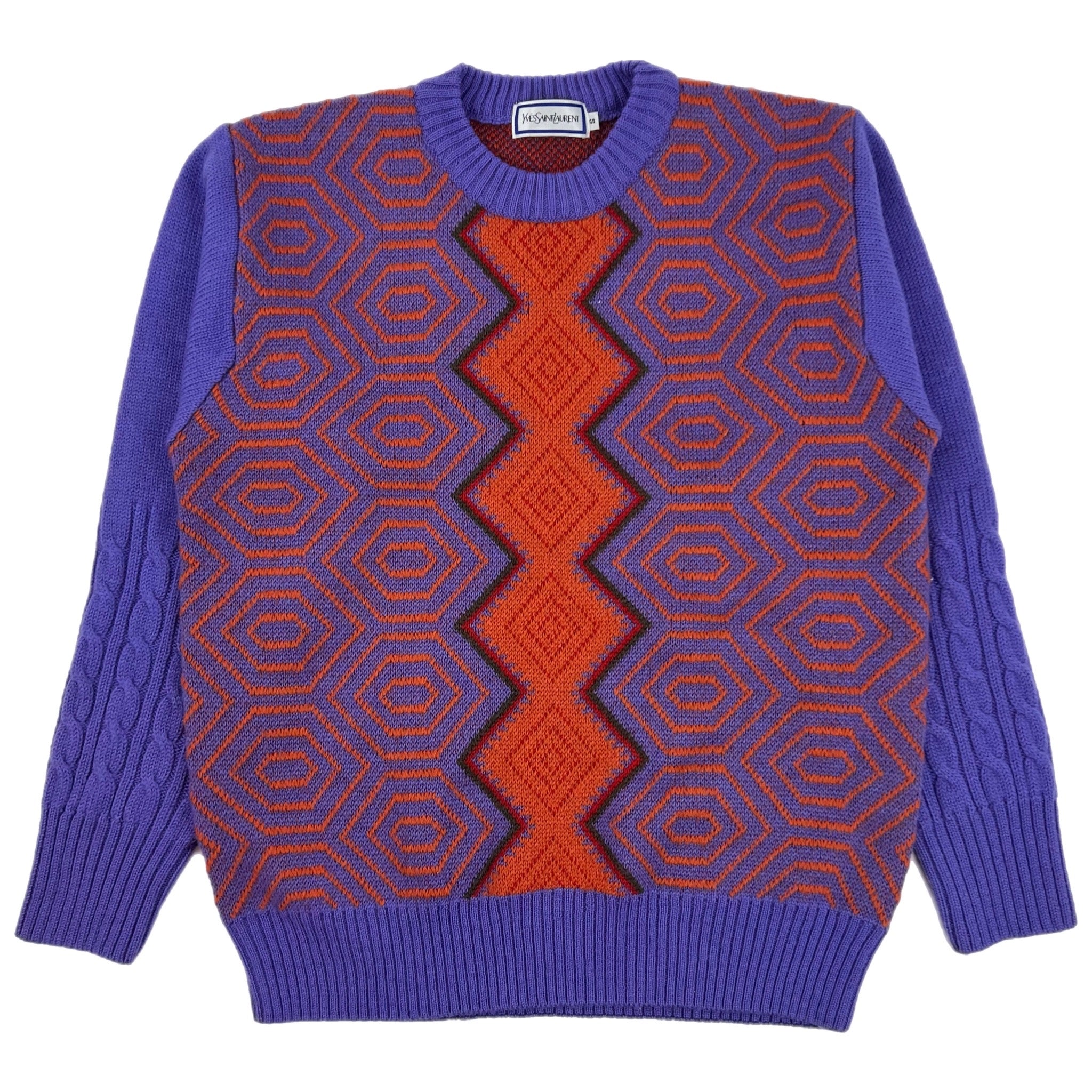 Vintage Yves Saint Laurent Pattern Knitted Sweater Orange/Purple