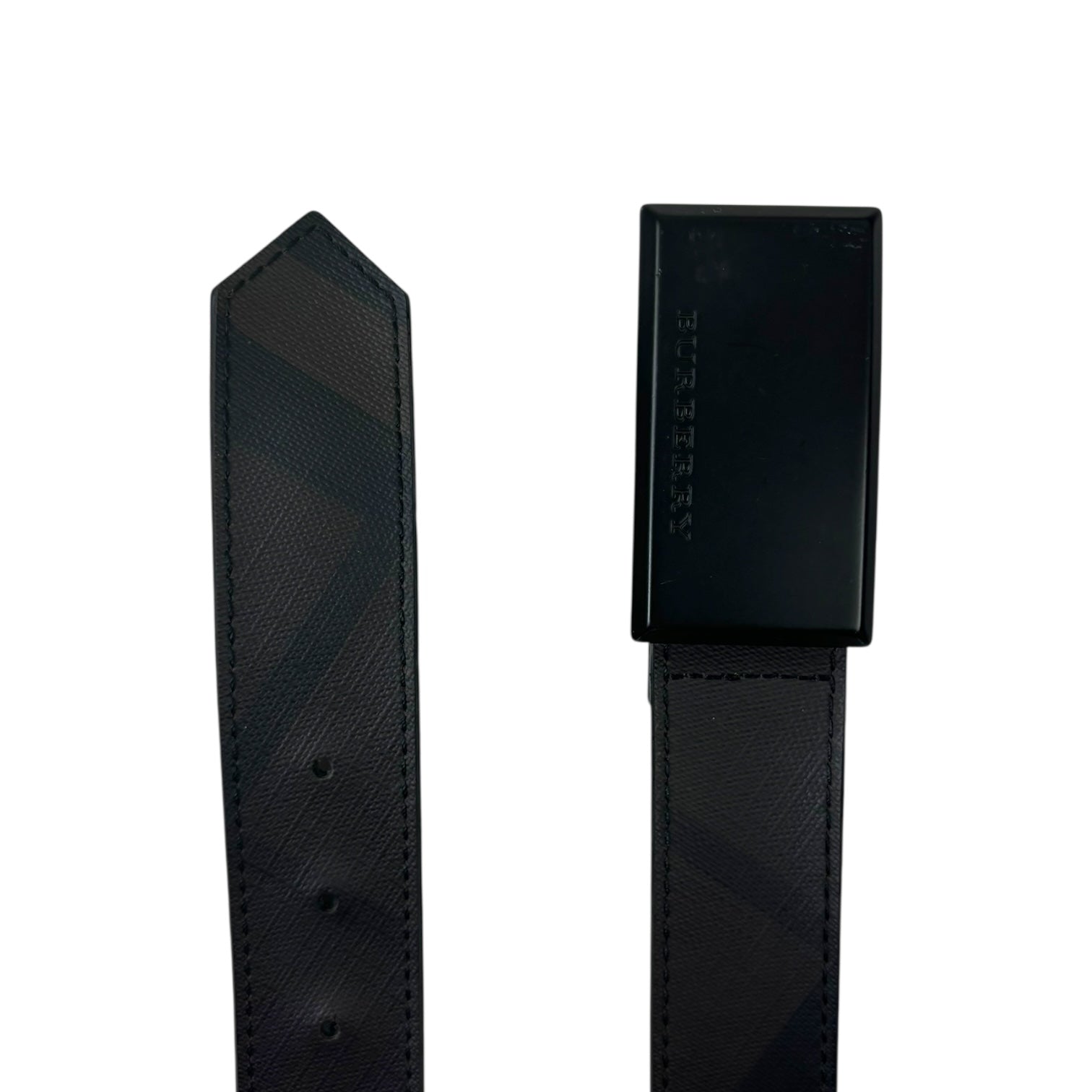 Burberry Monochrome Plaid Leather Belt Black