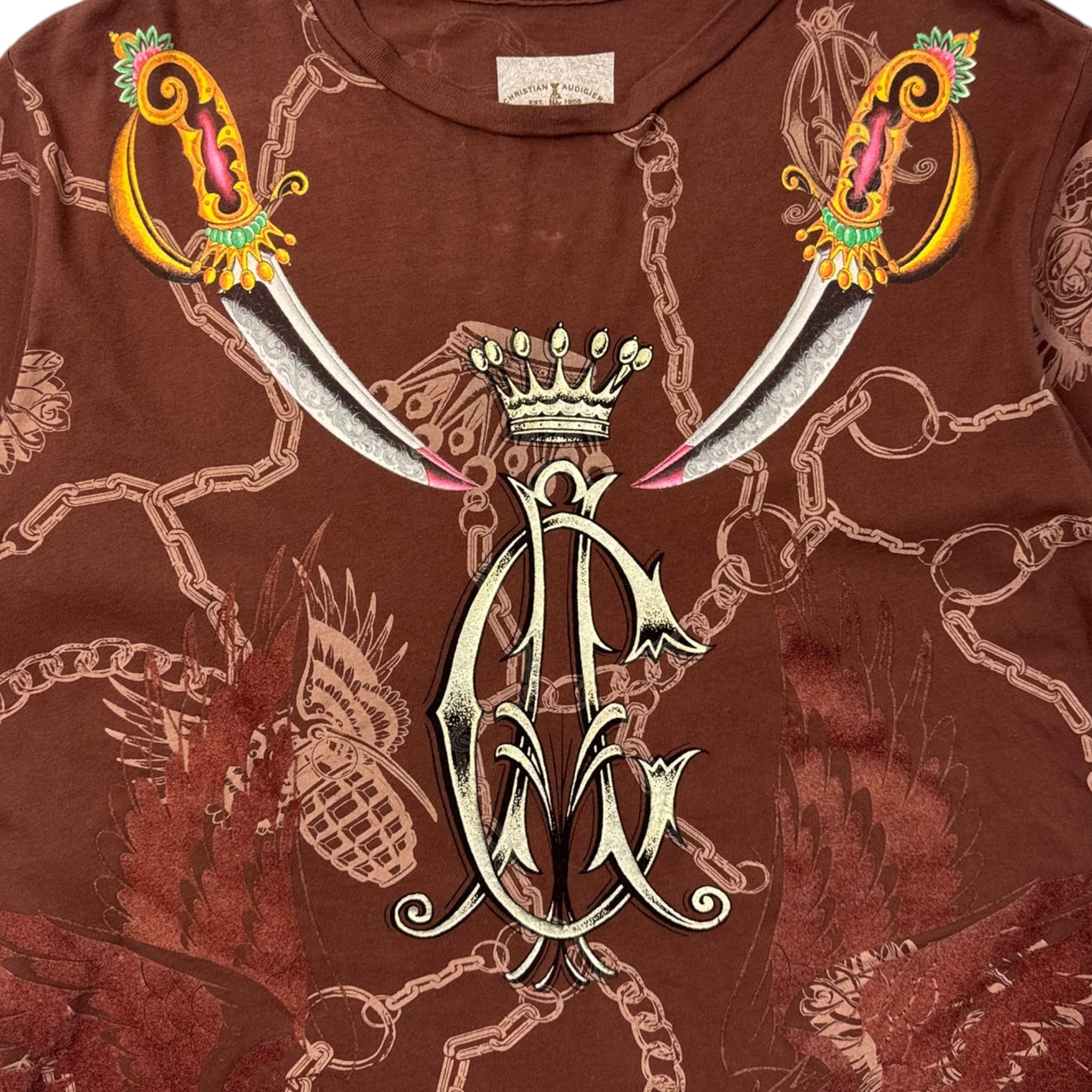 Y2K Christian Audigier T-Shirt Brown