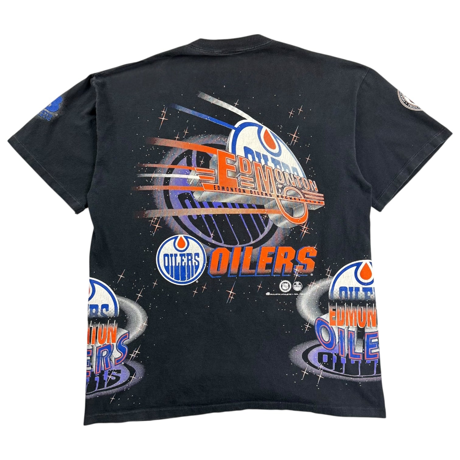 1994 Bulletin Athletics Edmonton Oilers AOP Goalie Tee Black