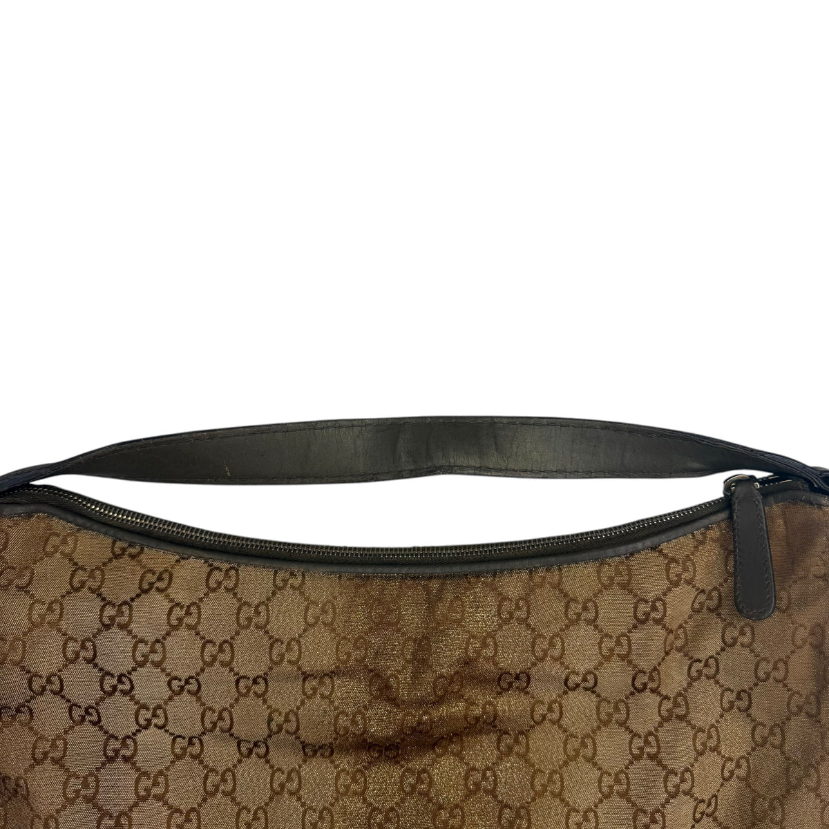 (W) Gucci GG Canvas Hobo Shoulder Bag Metallic Beige