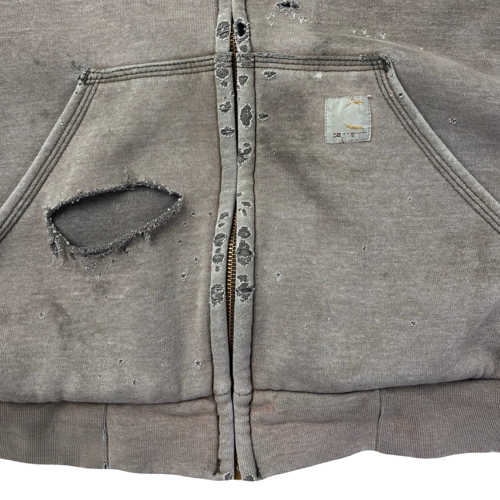 Vintage Carhartt Trashed Full-Zip Thermal Lined Hoodie Faded Taupe
