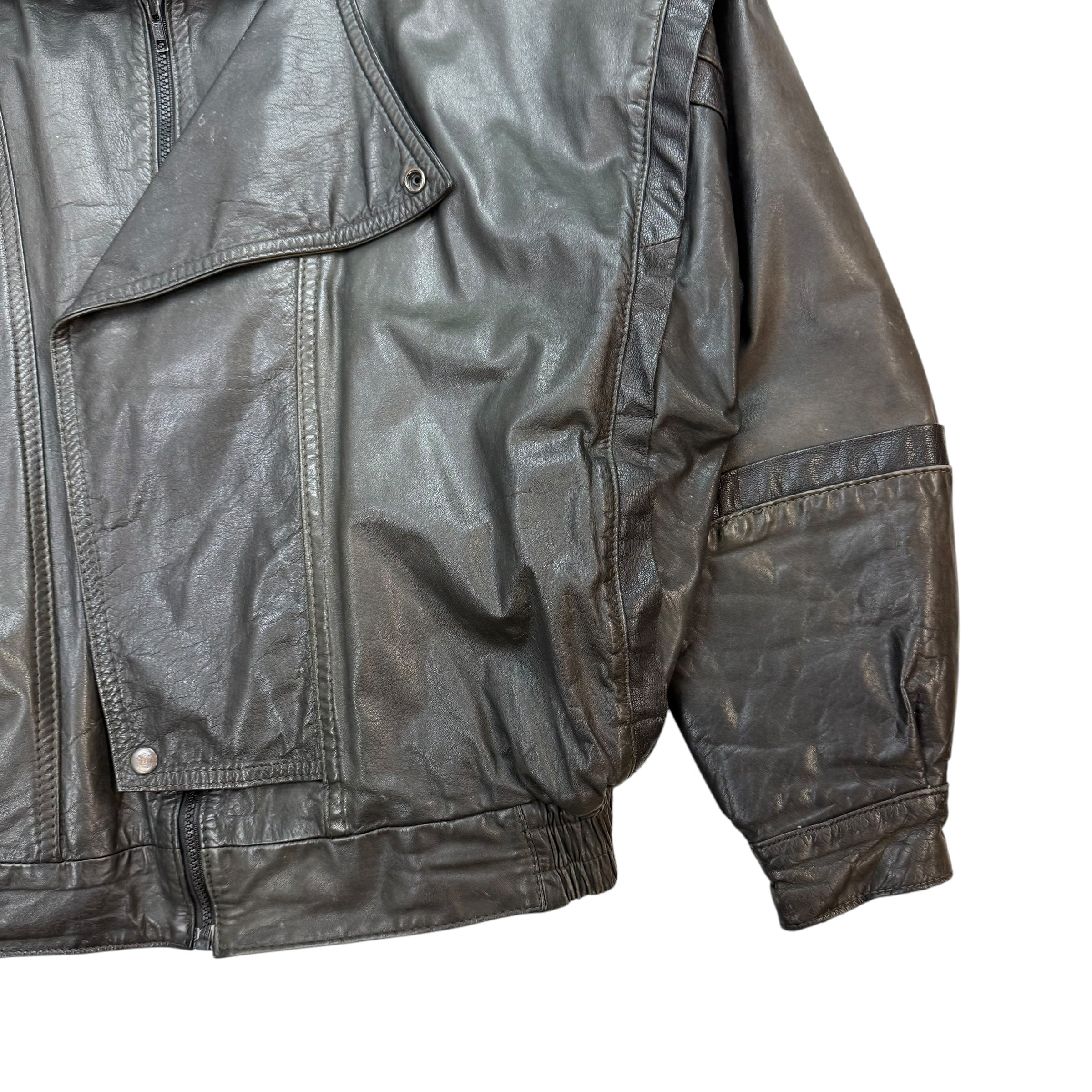 Vintage Leather Bomber Jacket Black