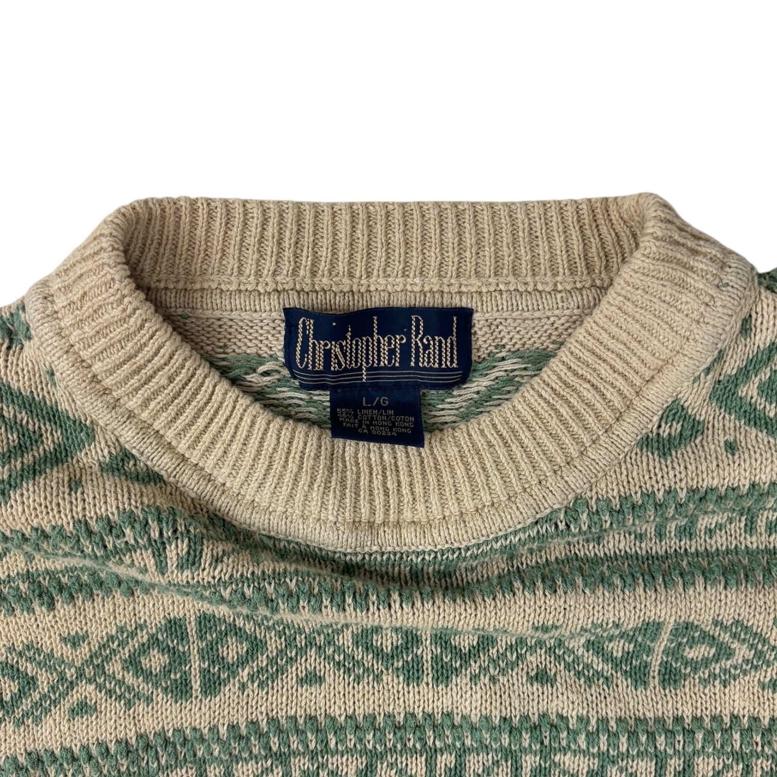 Vintage Christopher Rand Fair Isle Linen Sweater Cream/Teal