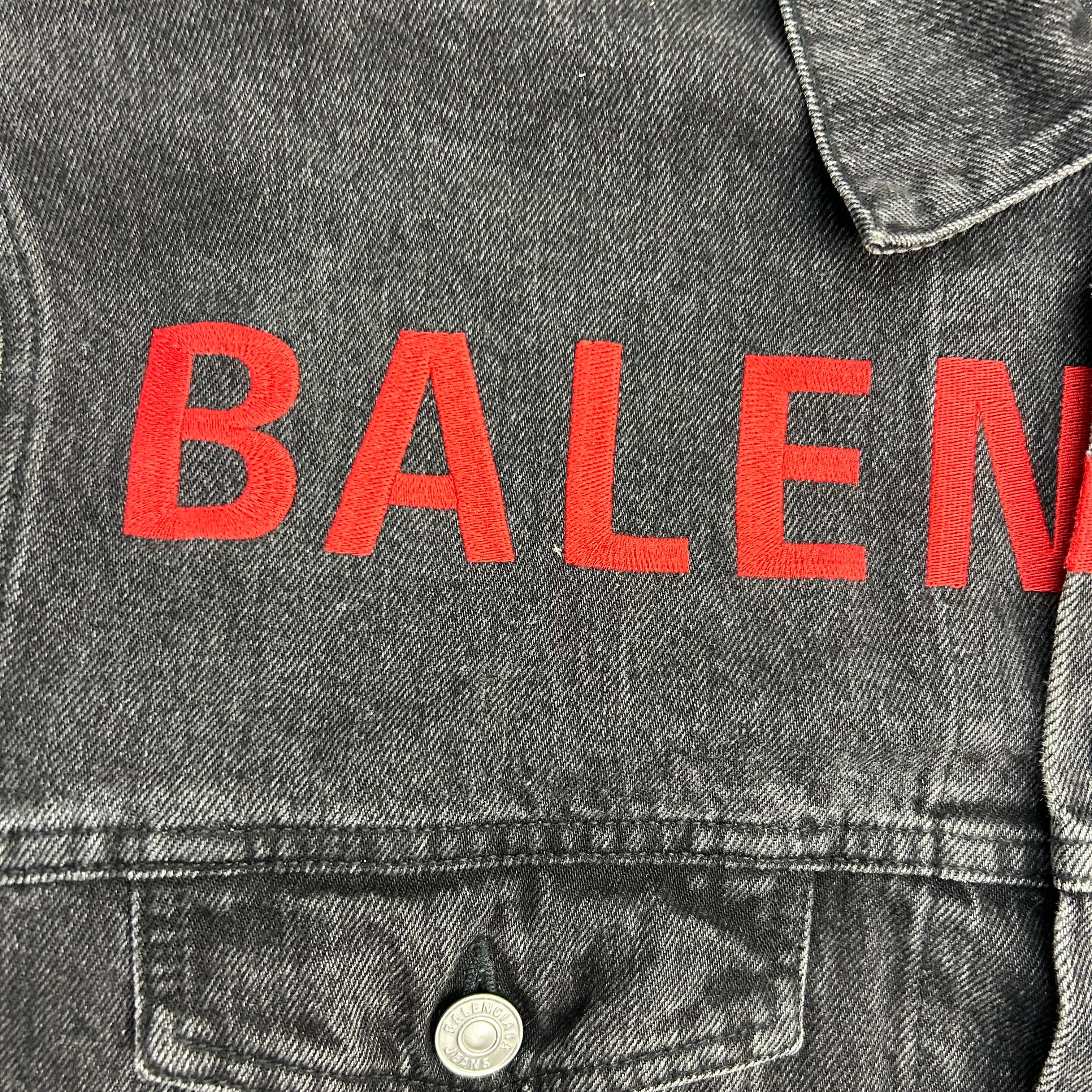 Balenciaga Denim Red Letter Jacket Black